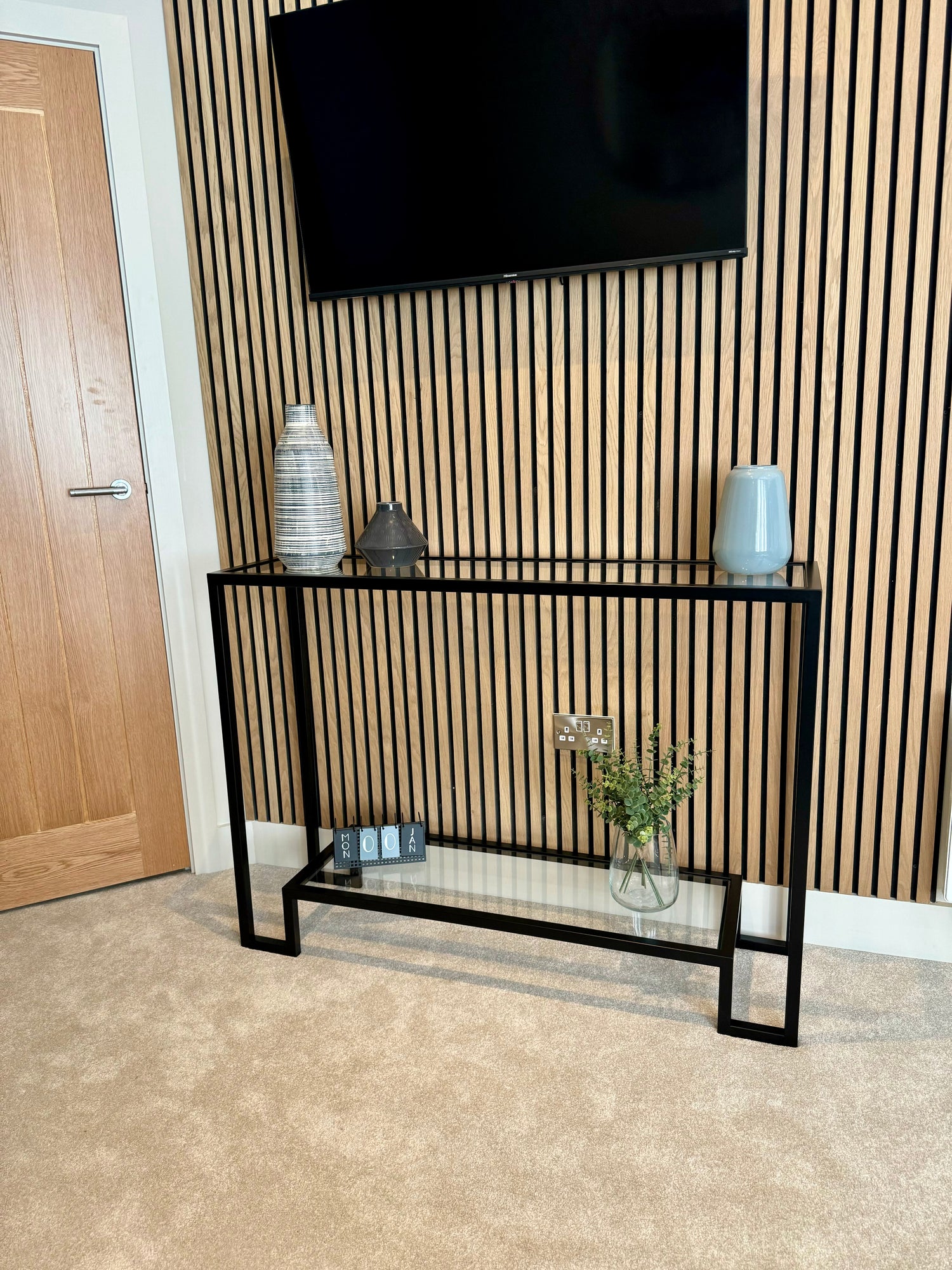 Hudson Glass Metal Console Table - Black