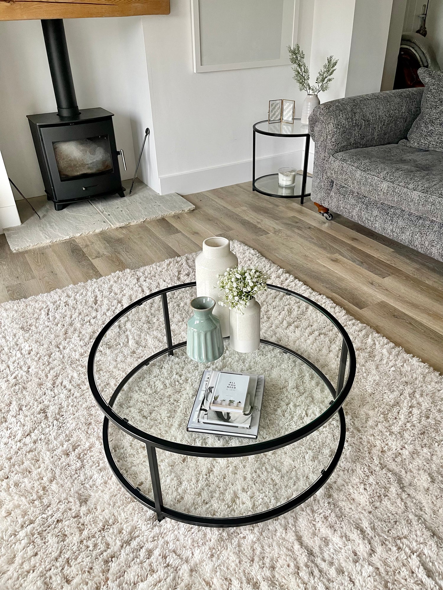 Avery Round Glass Metal Side Table - Black