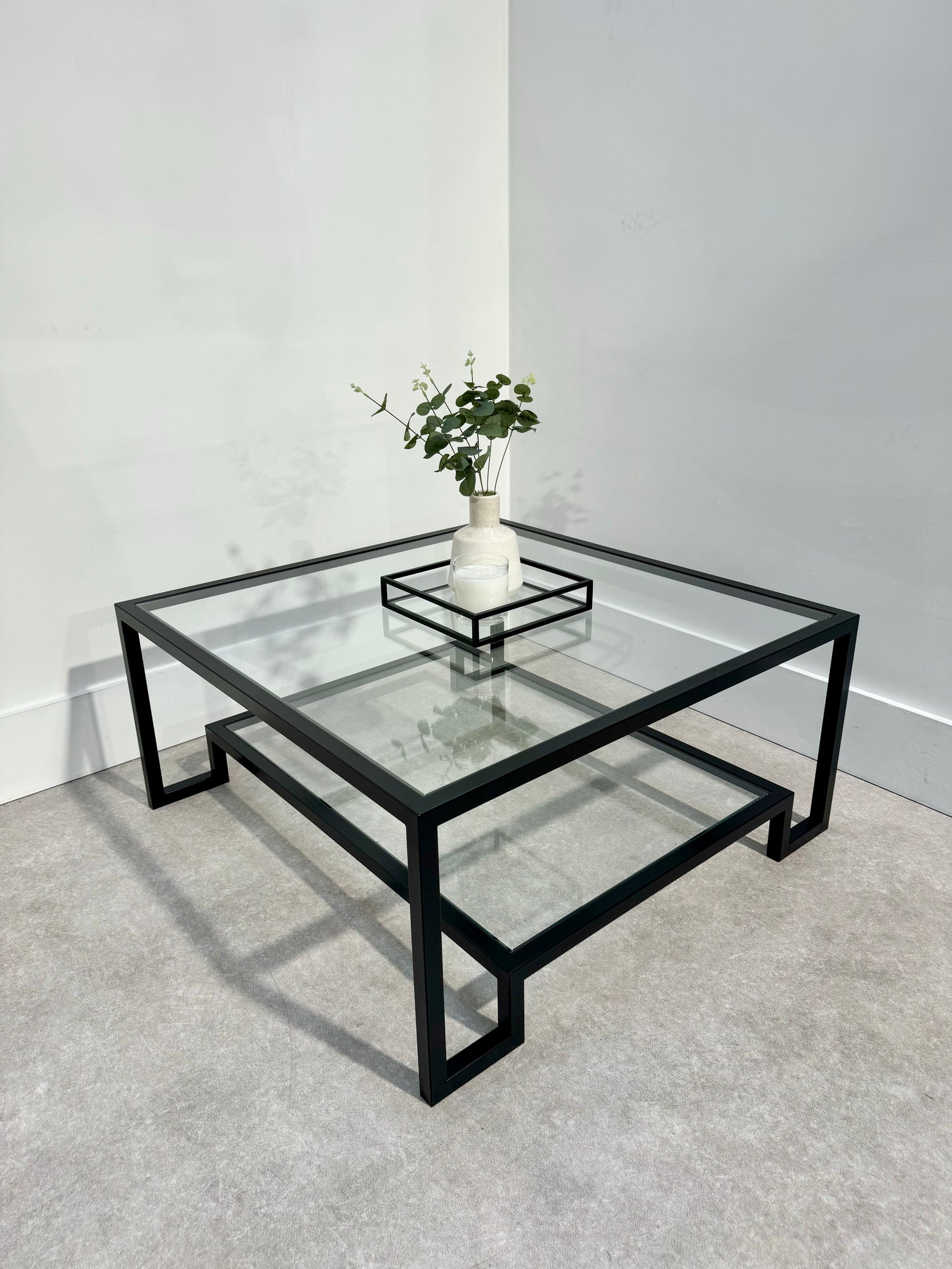 Decorative Tray Square Metal Glass - Black