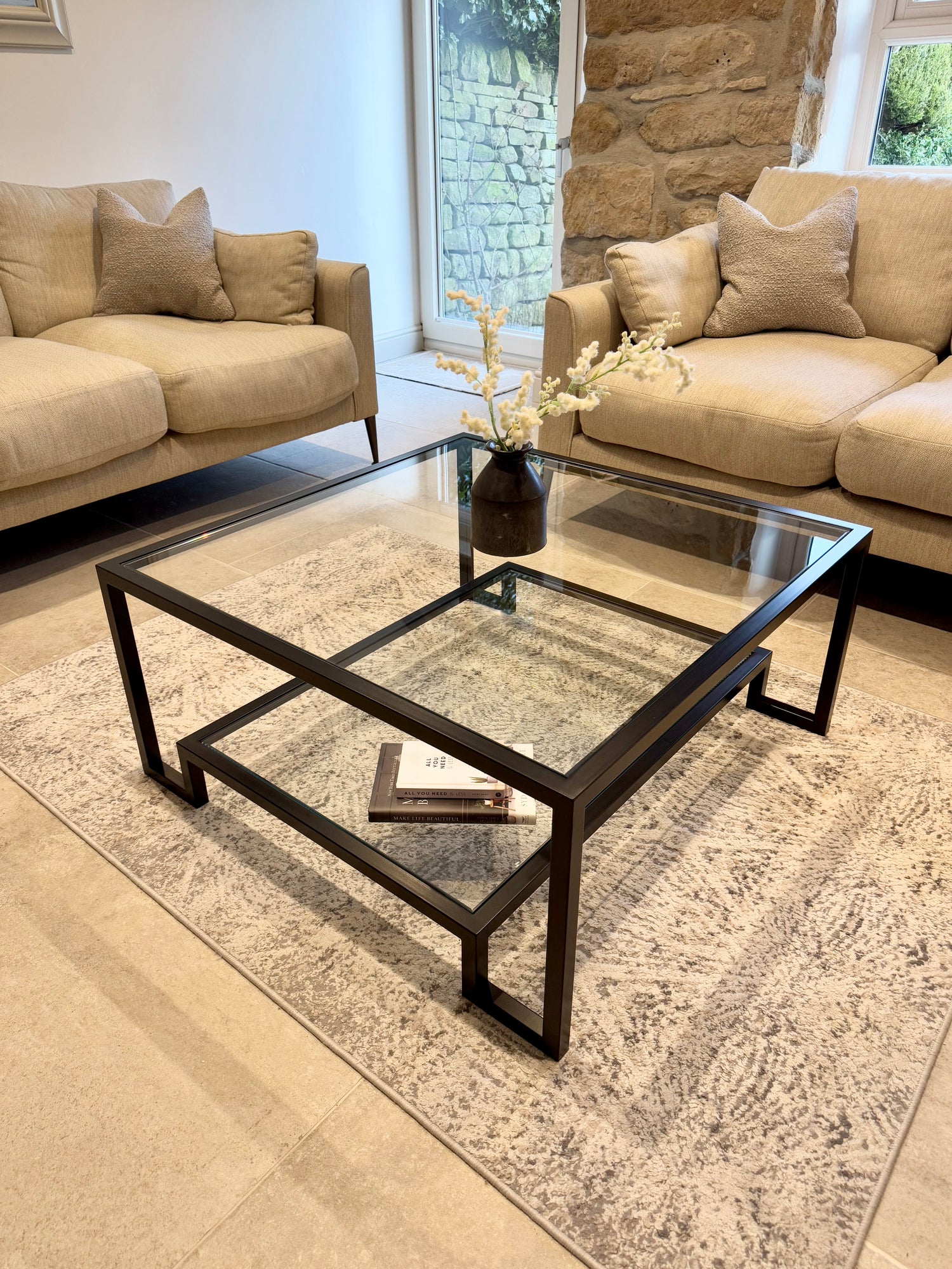 Hudson Square Glass Metal Coffee Table - Black