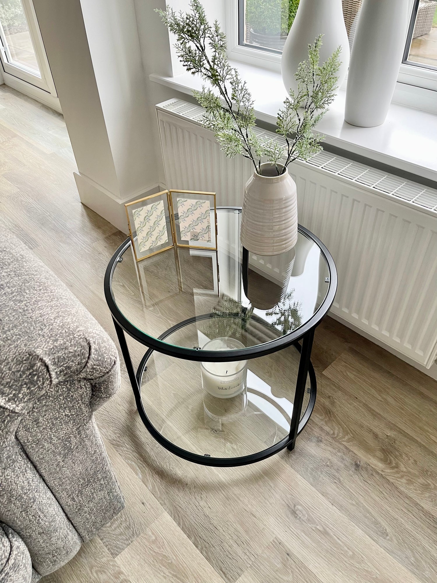 Avery Round Glass Metal Side Table - Black