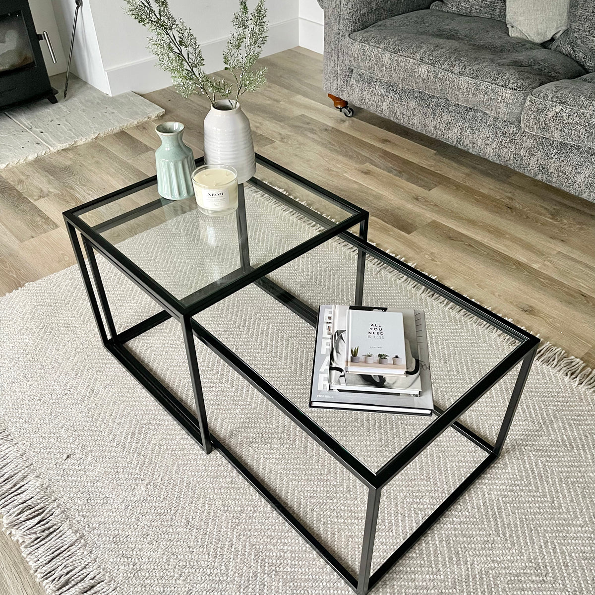 Black metal nesting store coffee table