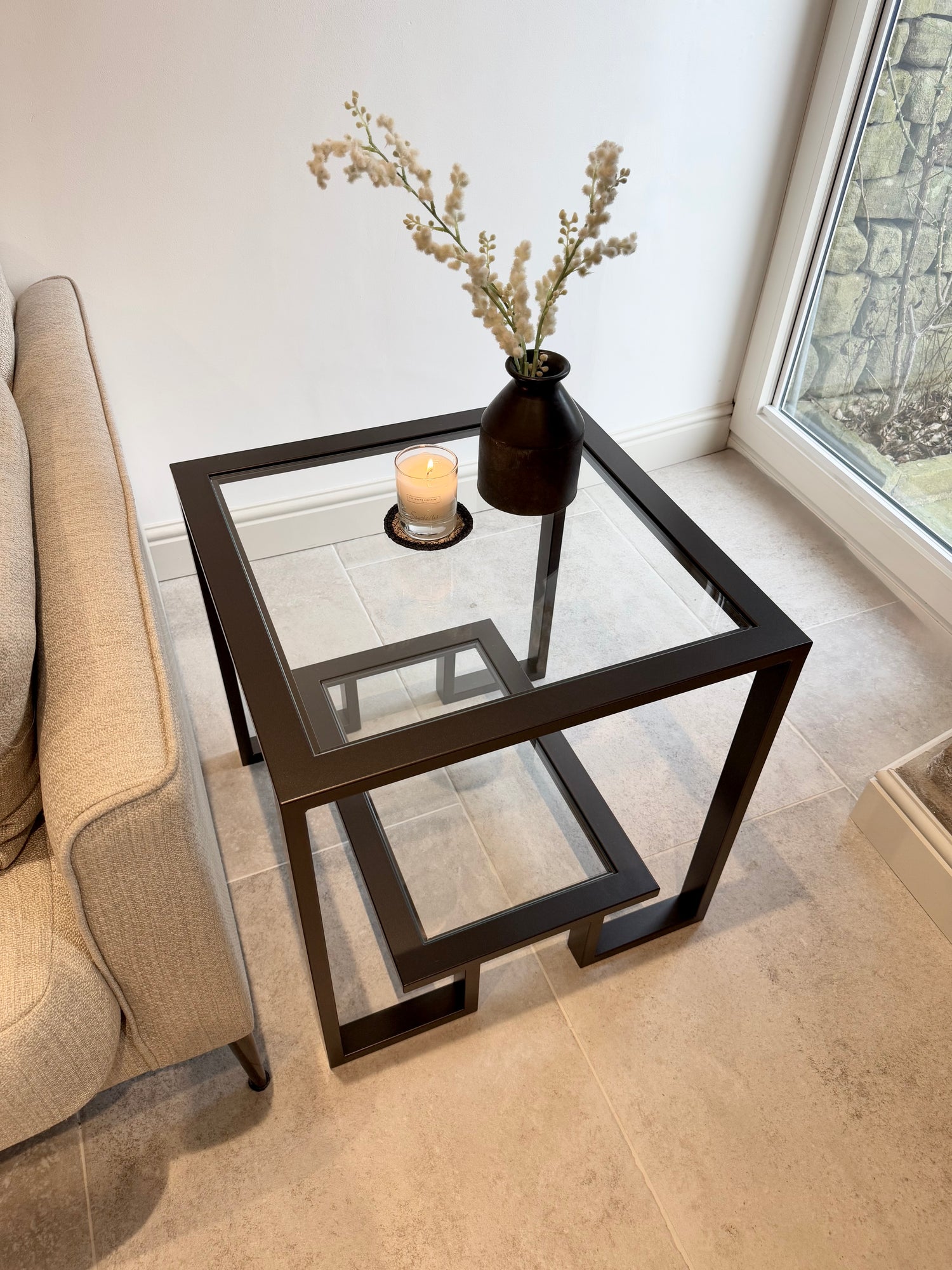 Kinsley Glass Metal Side Table - Dark Bronze