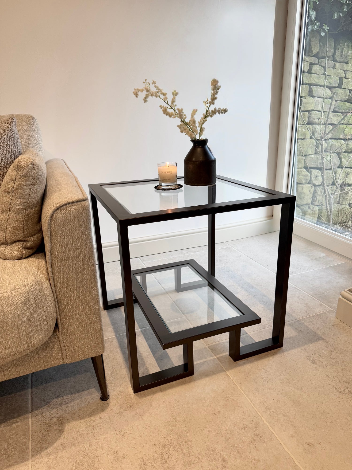 Kinsley Glass Metal Side Table - Dark Bronze