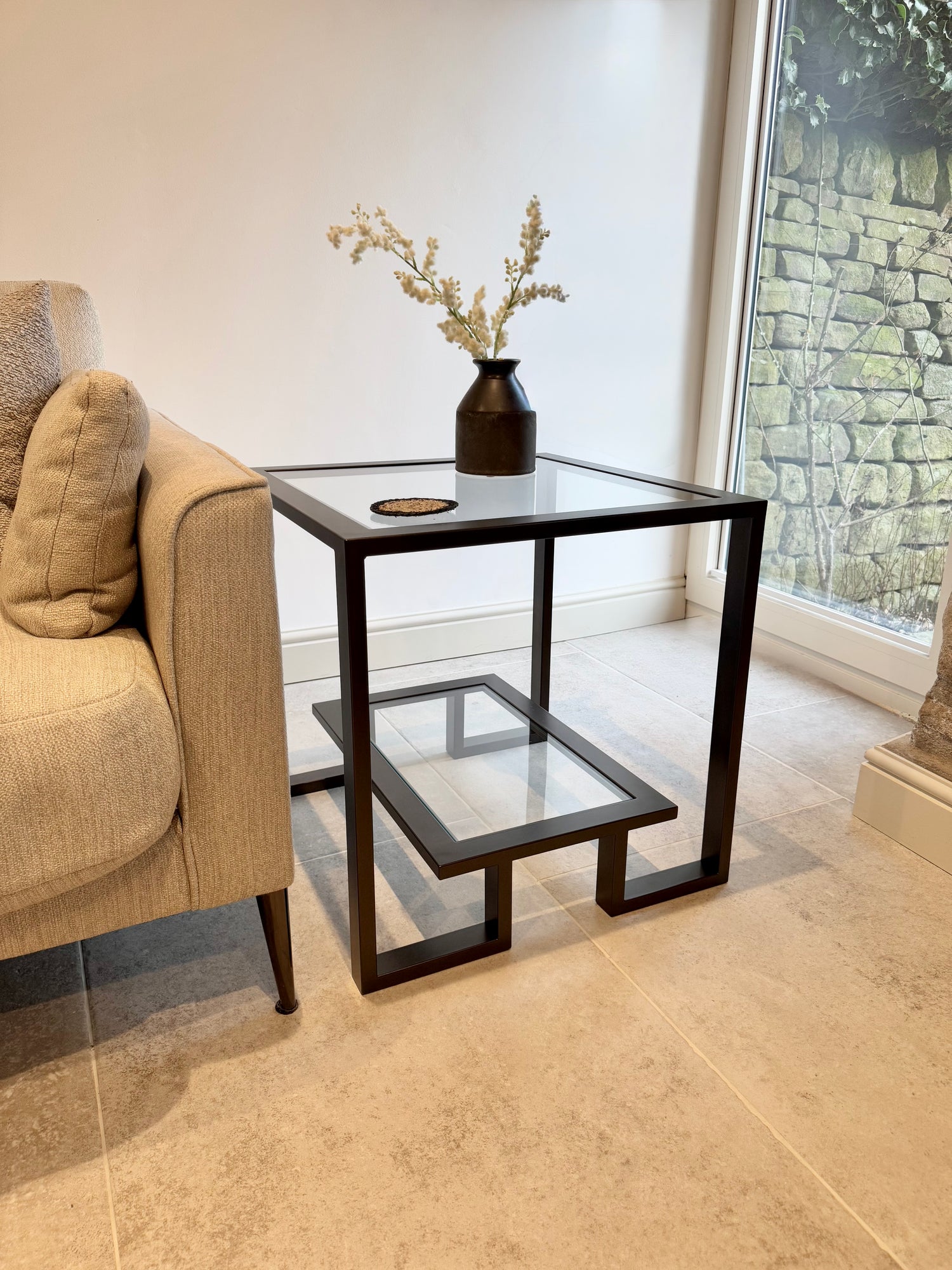 Kinsley Glass Metal Side Table - Dark Bronze