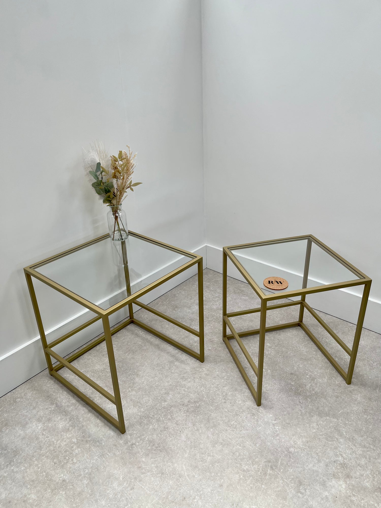 Aria Glass Metal Nesting Tables - Gold