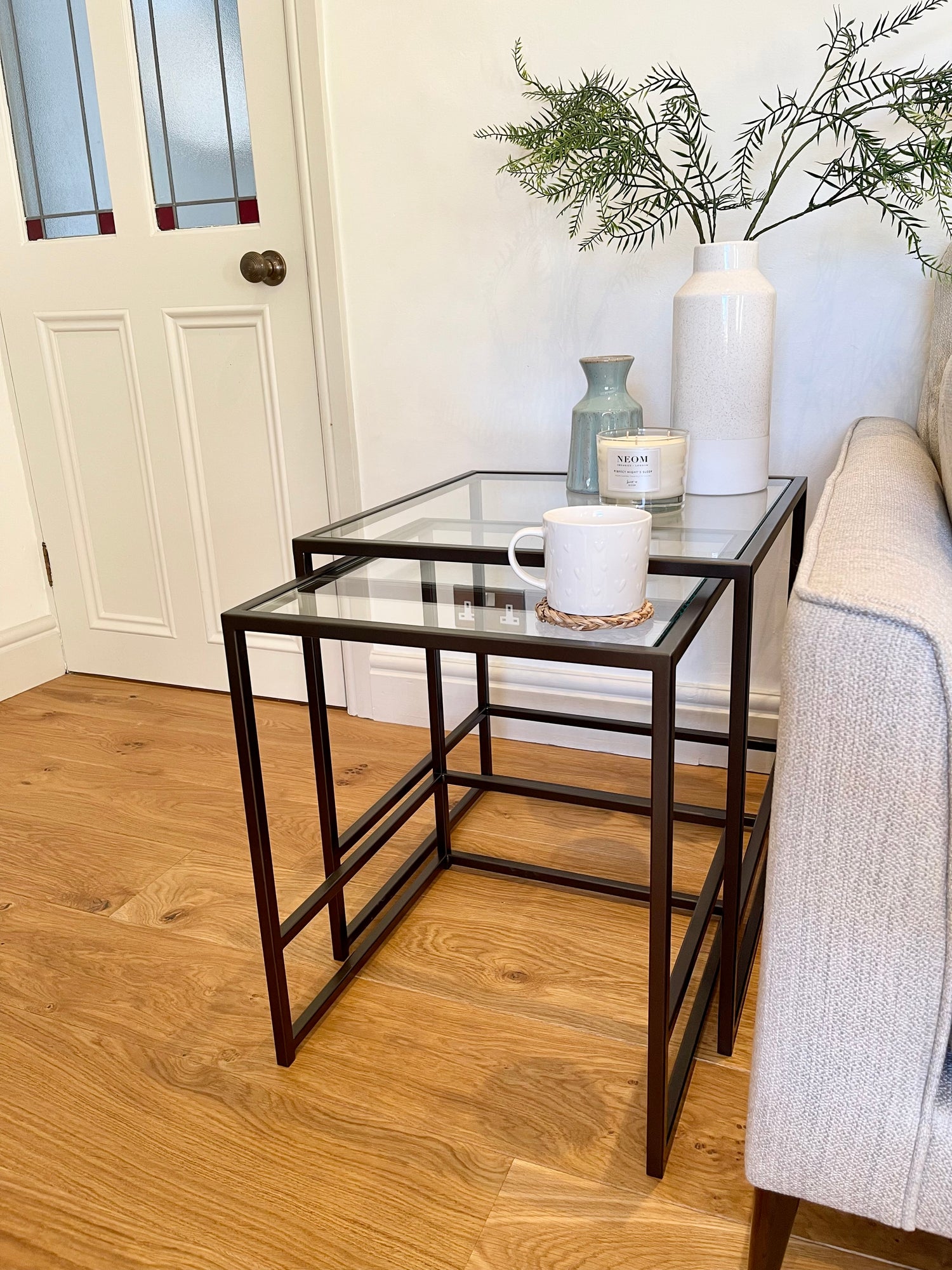 Aria Glass Metal Nesting Side Tables - Dark Bronze