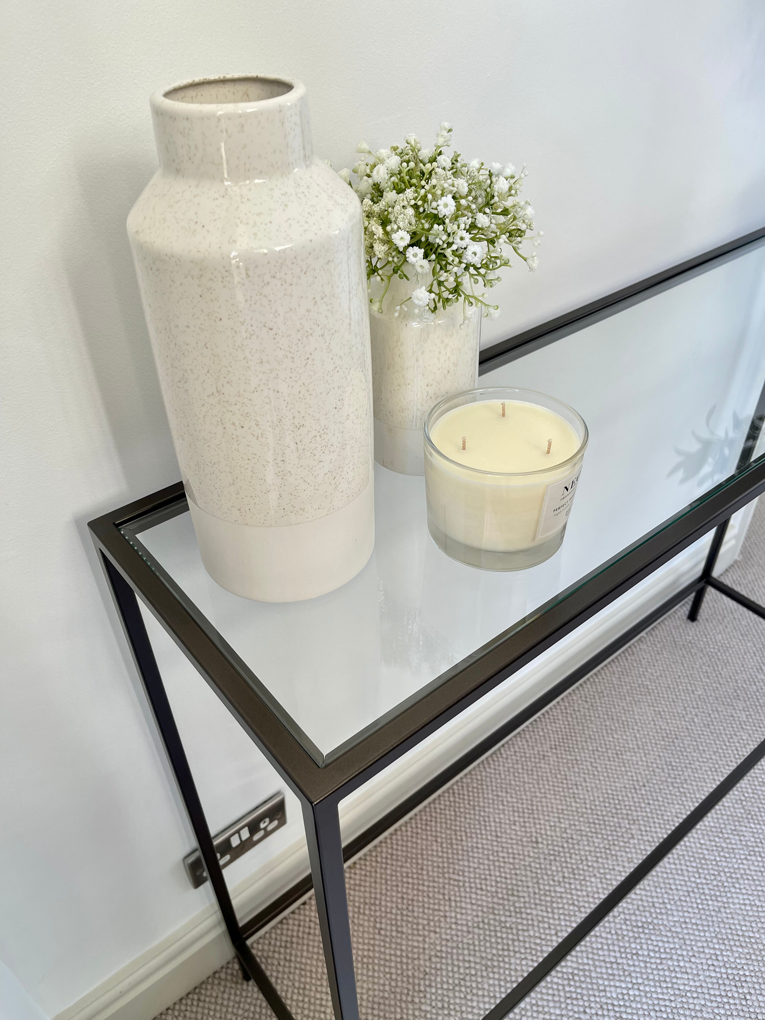 Madison Glass Metal Console Table - Dark Bronze