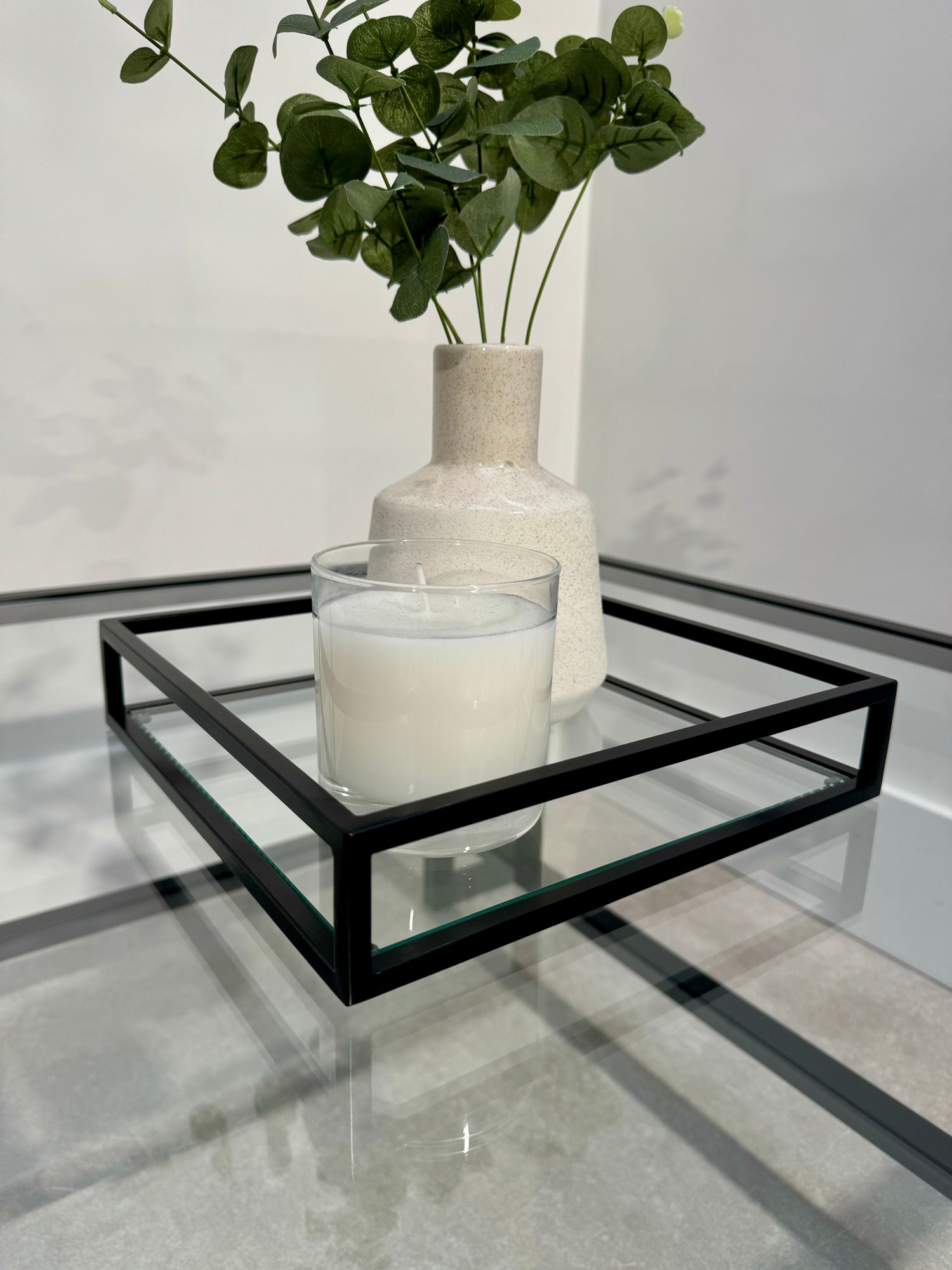 Decorative Tray Square Metal Glass - Black