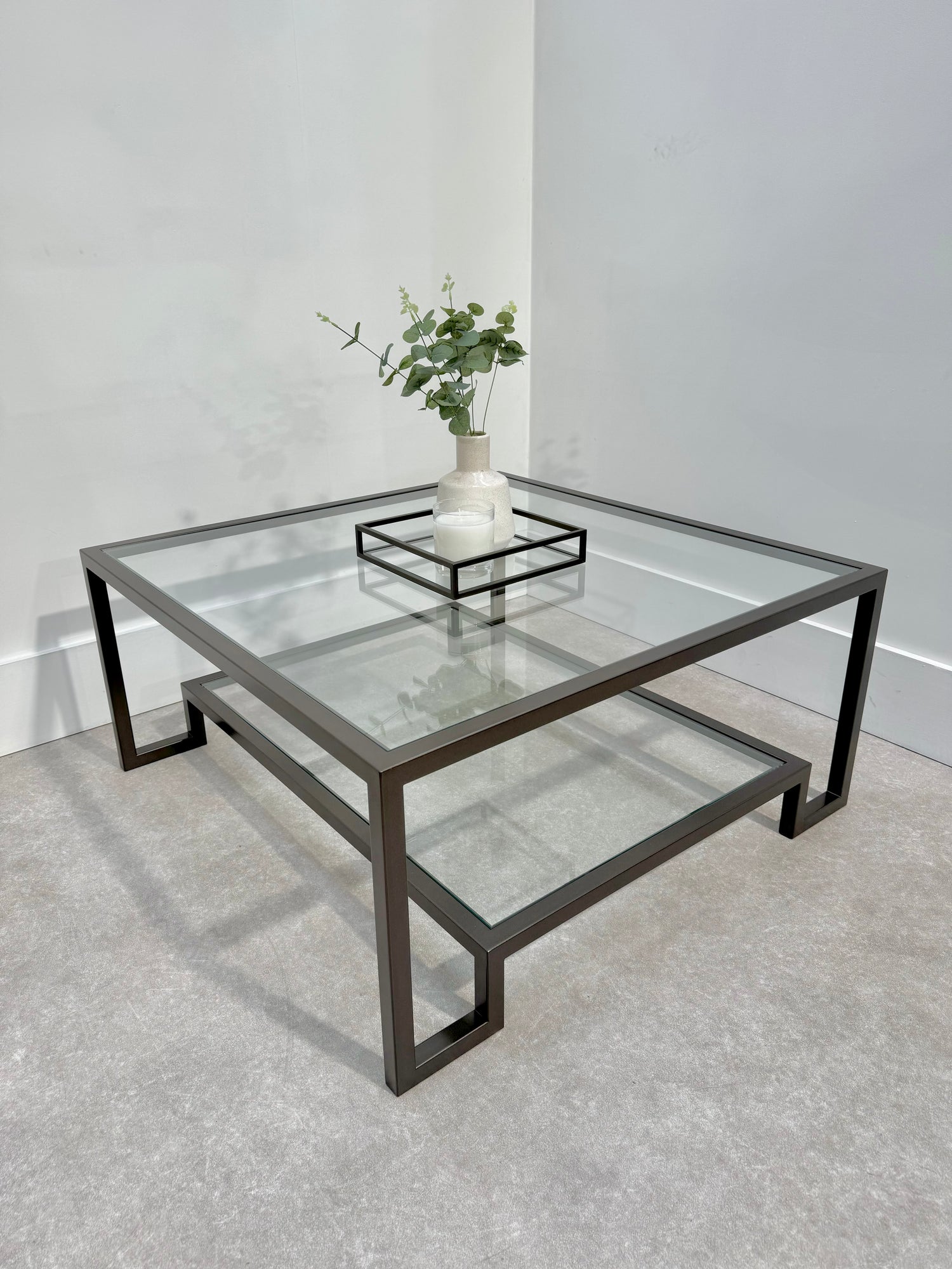 Hudson Square Glass Metal Coffee Table - Dark Bronze