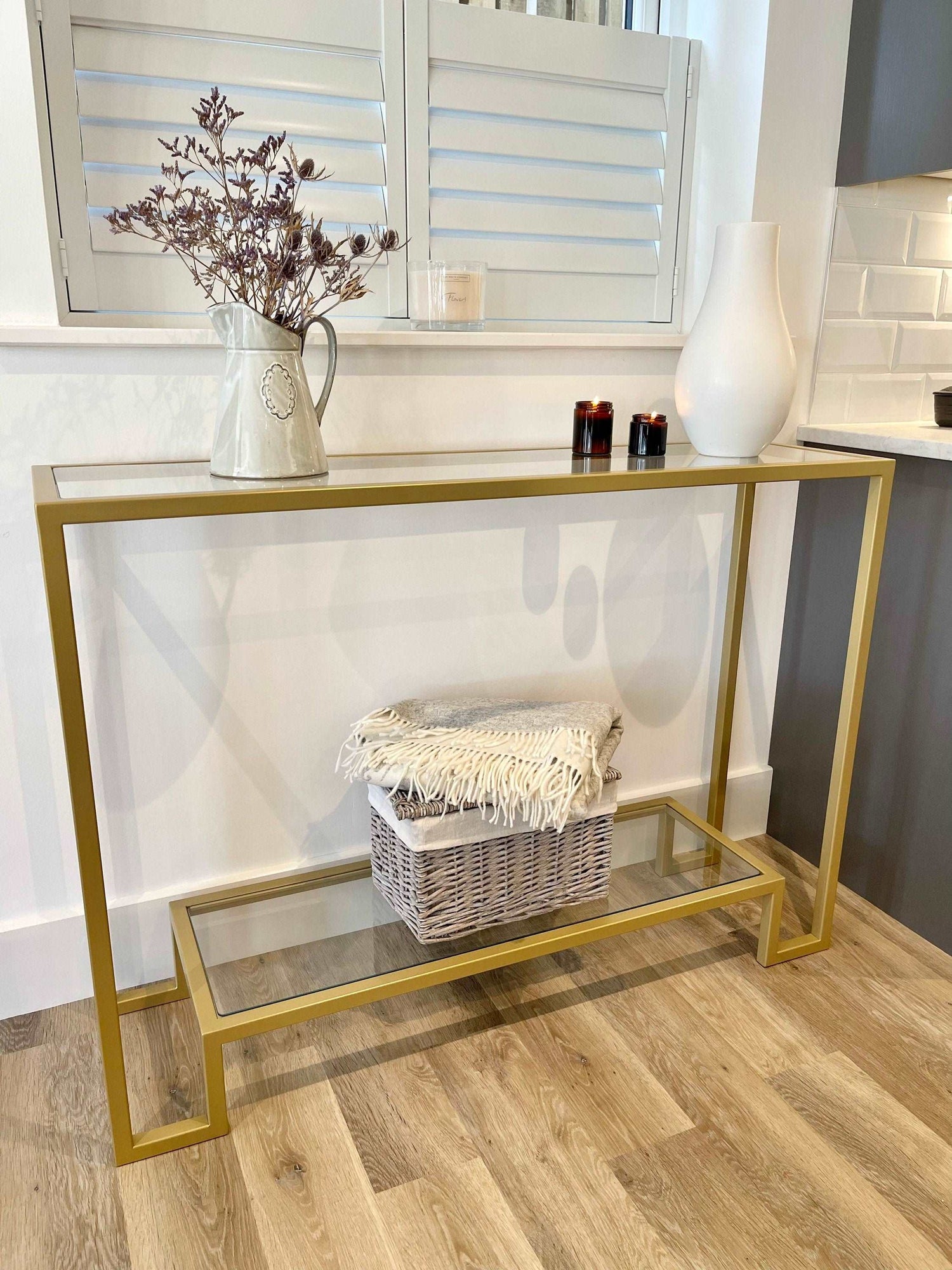 Gold Glass Console Side End Table