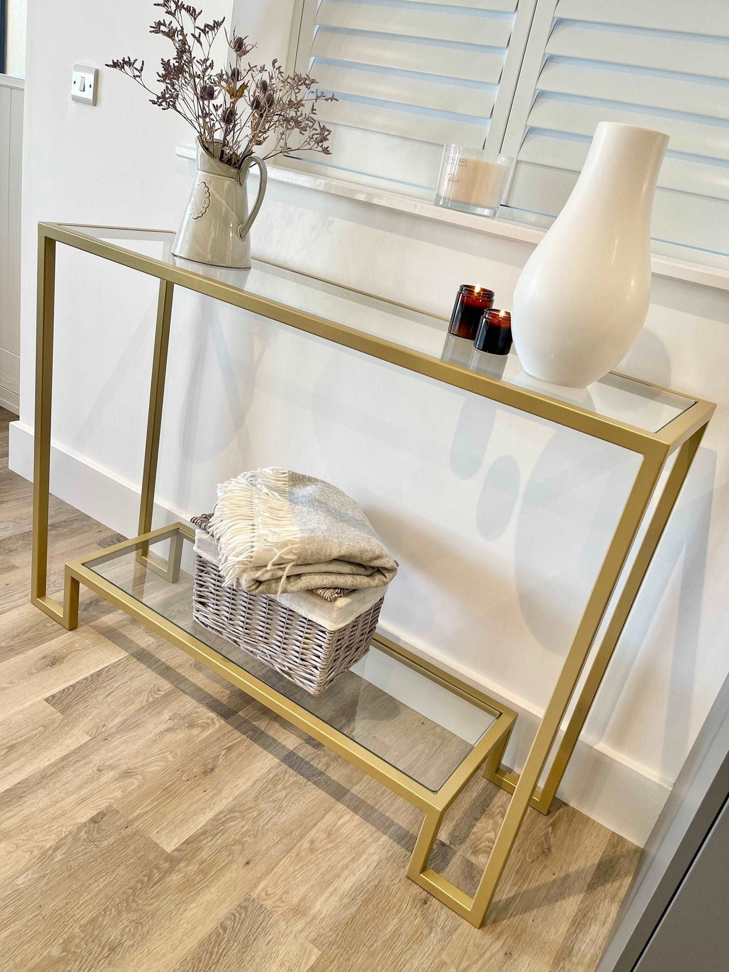 Gold Glass Console Side End Table