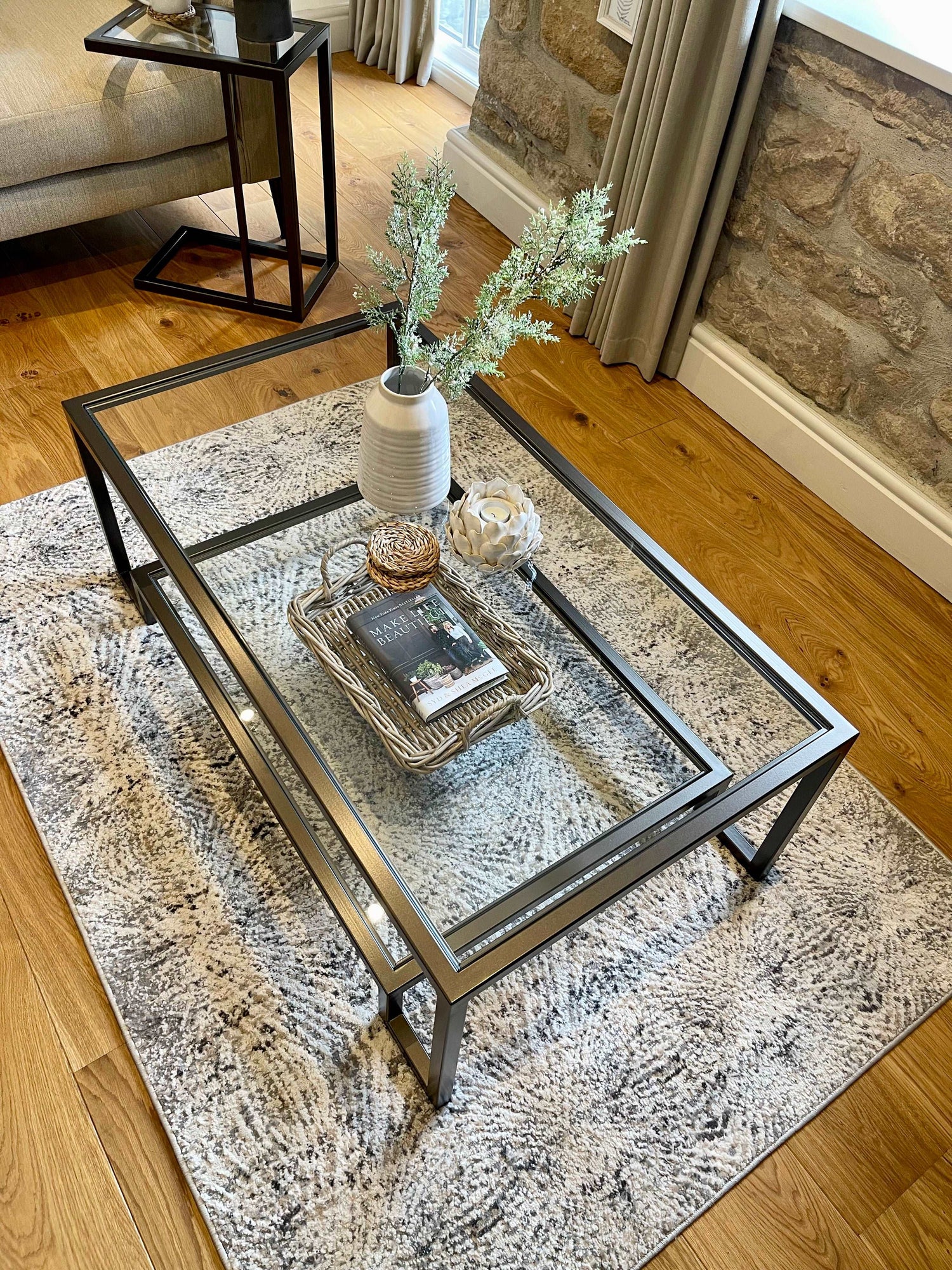 Glass Metal Coffee Table Dark Bronze