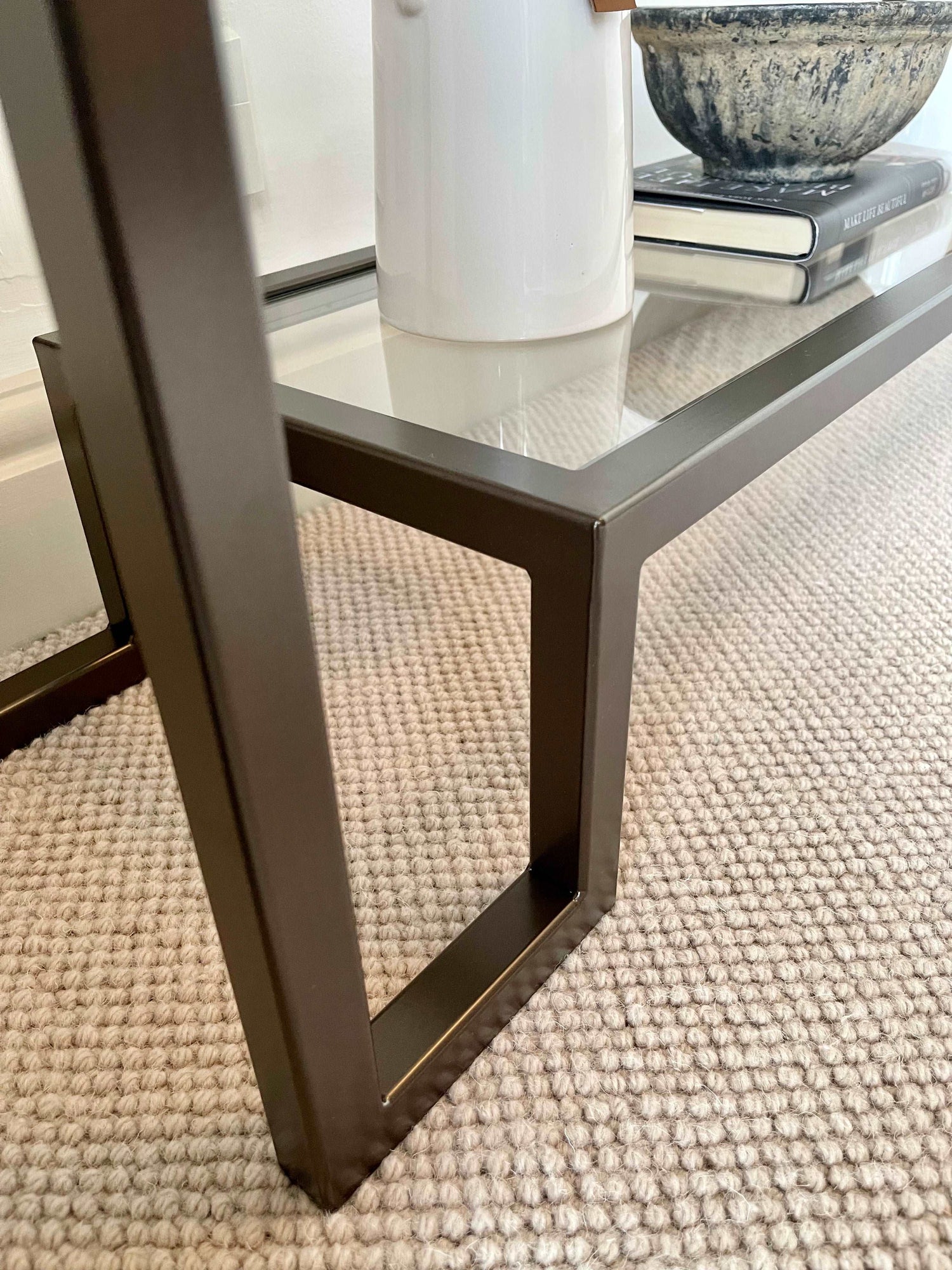 Glass Metal Console Table Dark Bronze