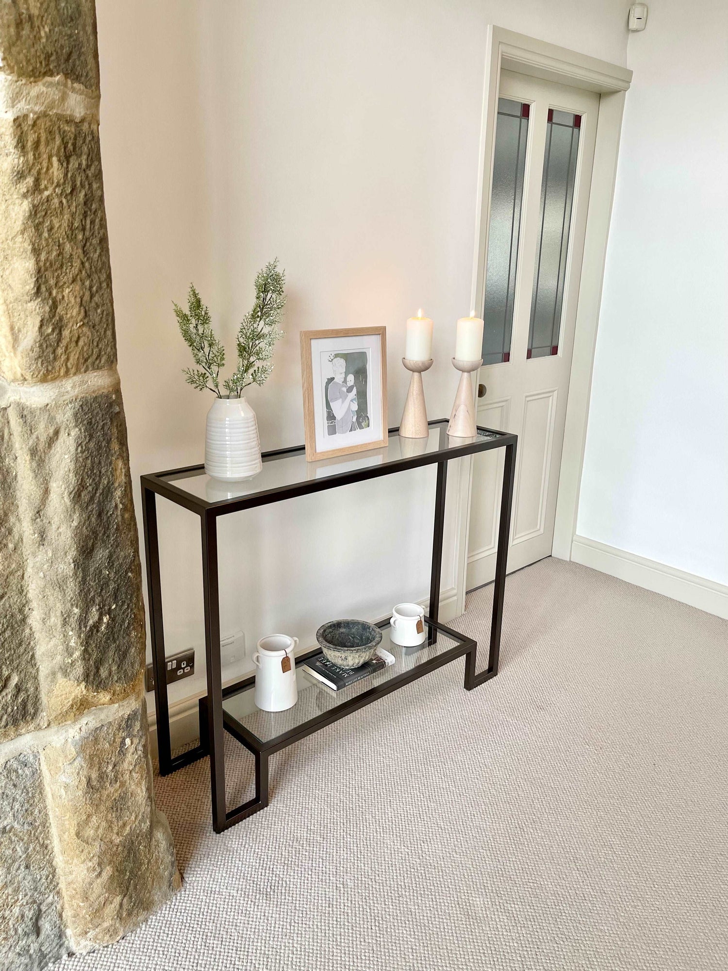 Glass Metal Console Table Dark Bronze