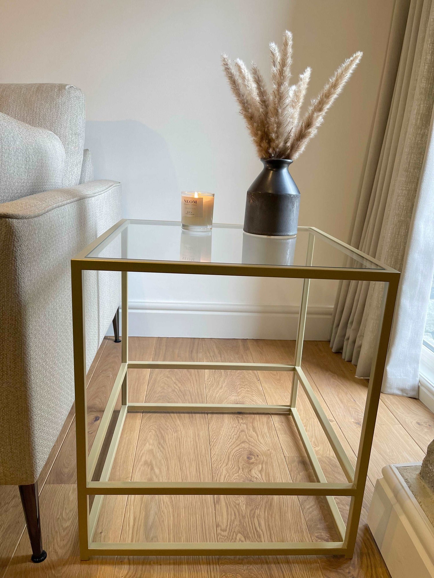 Glass Metal Side Coffee End Table