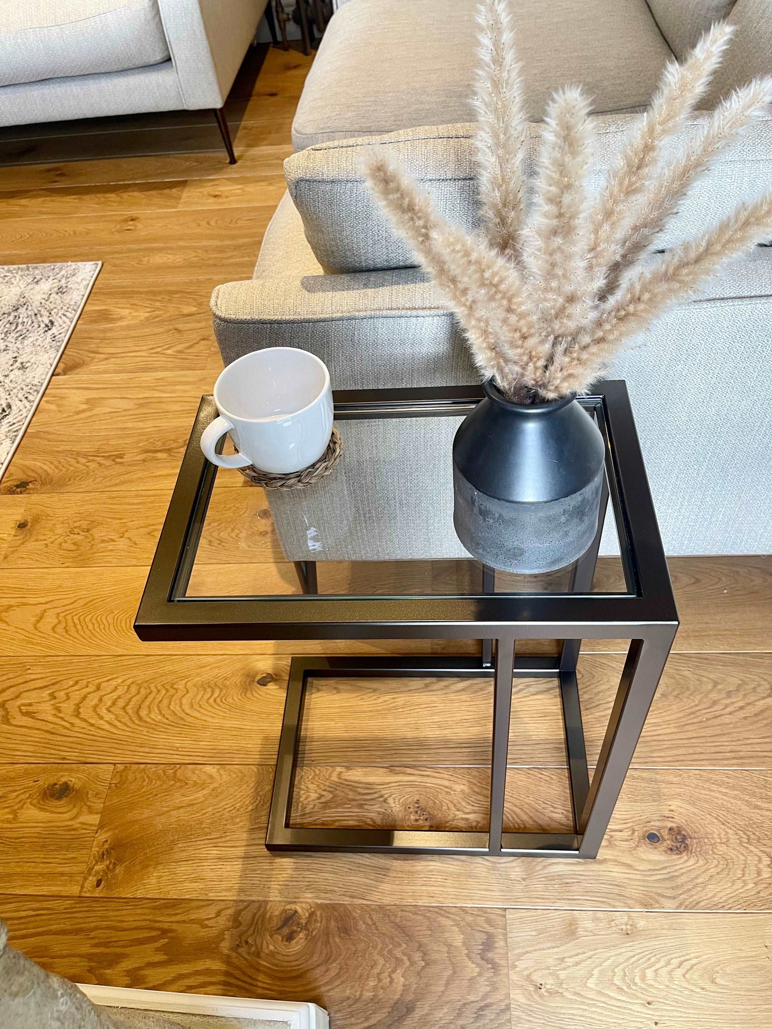 Glass Sofa Side End Table Dark Bronze