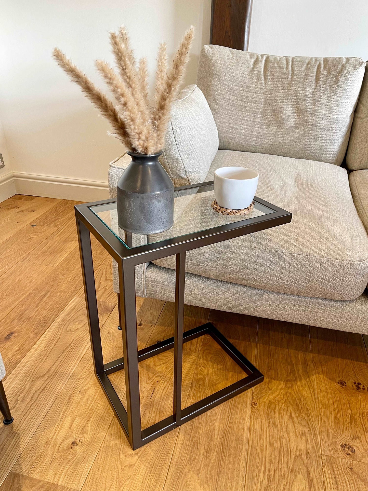 Glass Sofa Side End Table Dark Bronze