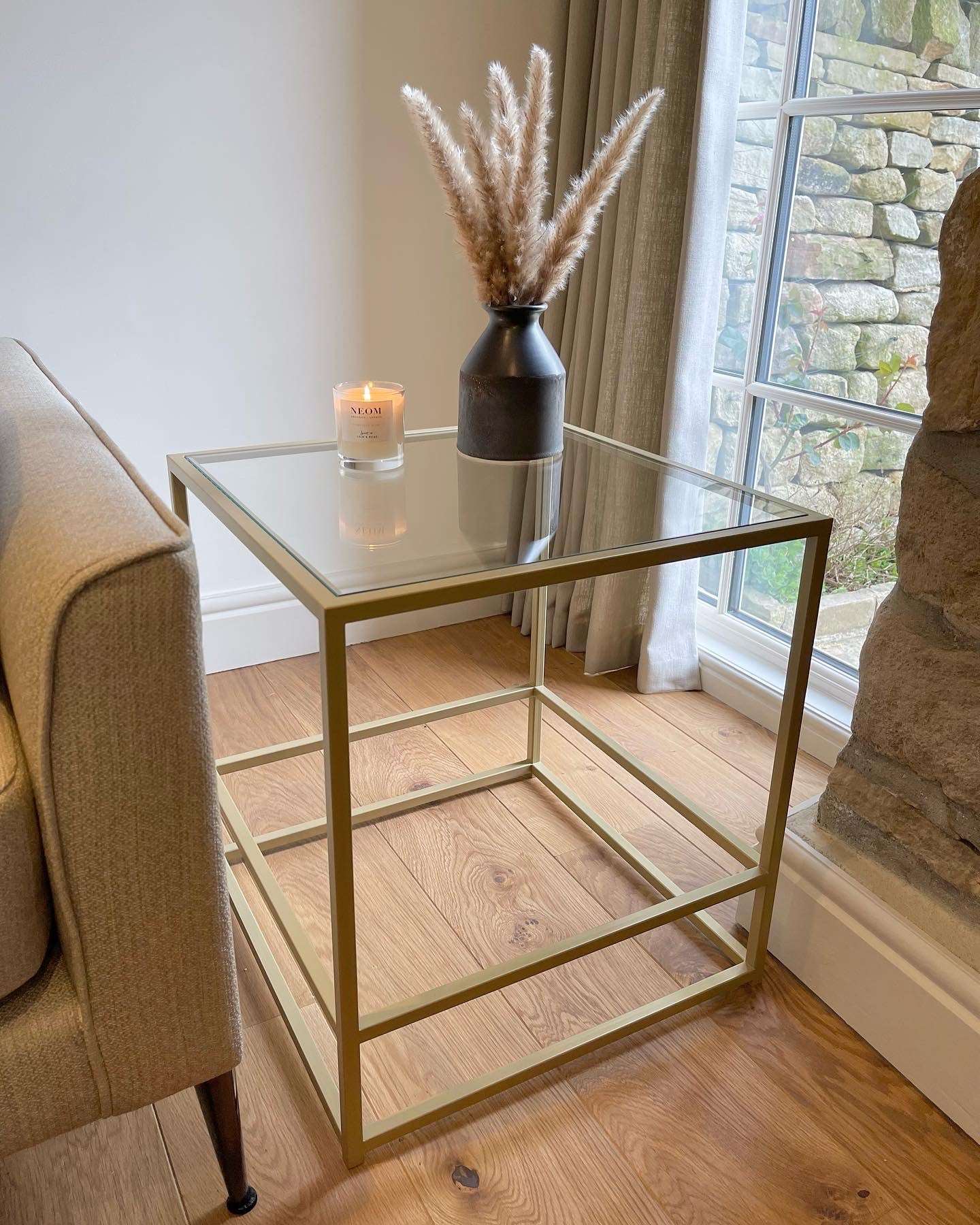 Glass Metal Side Coffee End Table