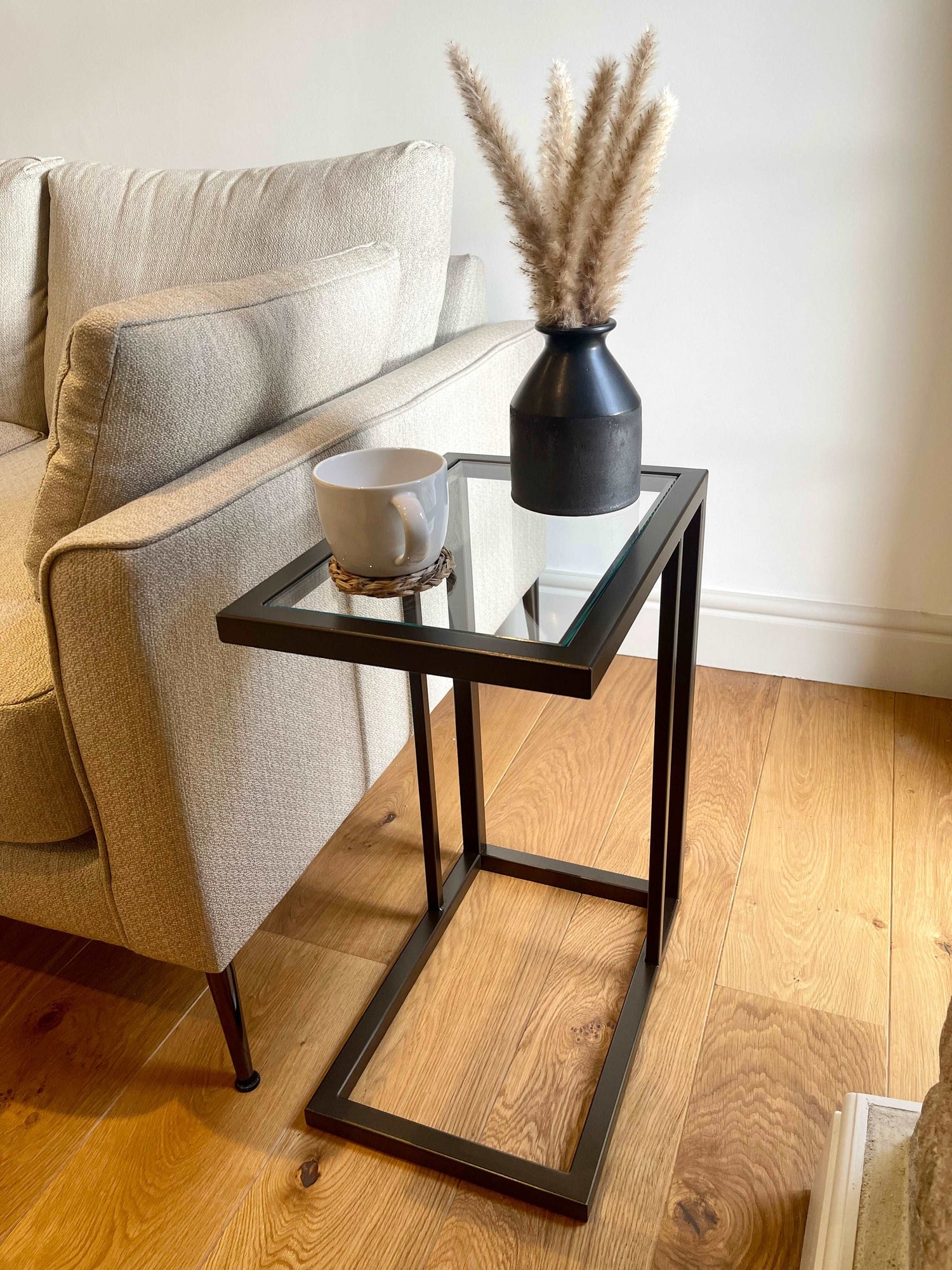 Glass Sofa Side End Table Dark Bronze