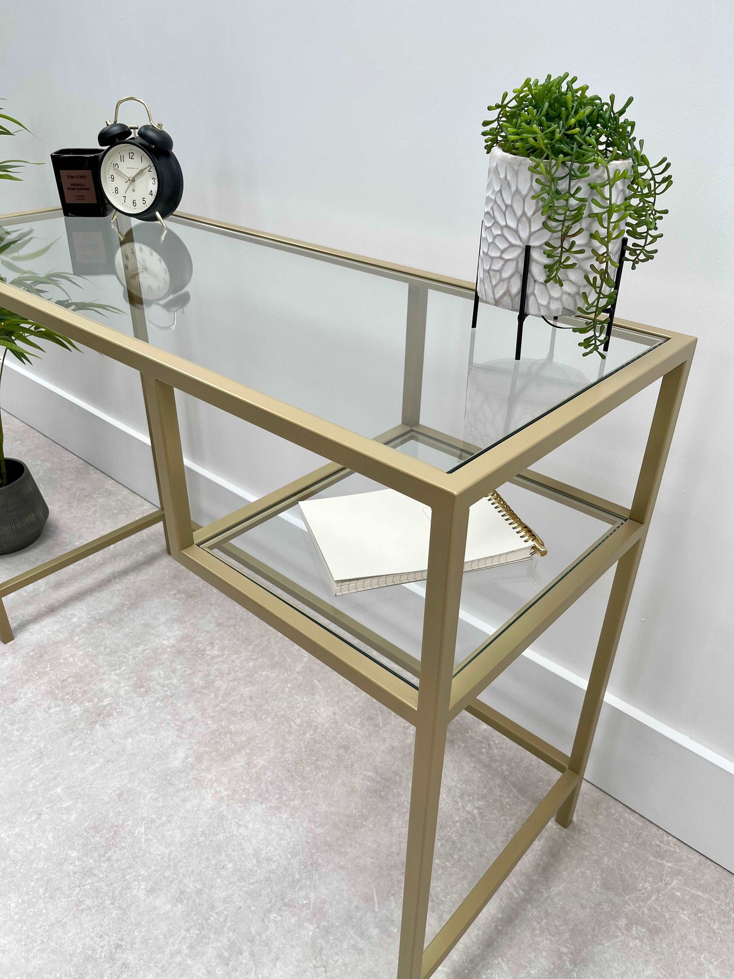 Glass Metal Office Desk Gold