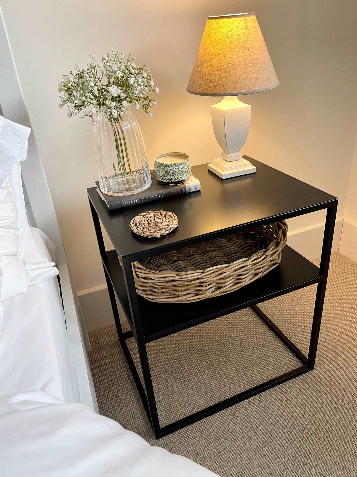 Matte Black Metal Bedside Table