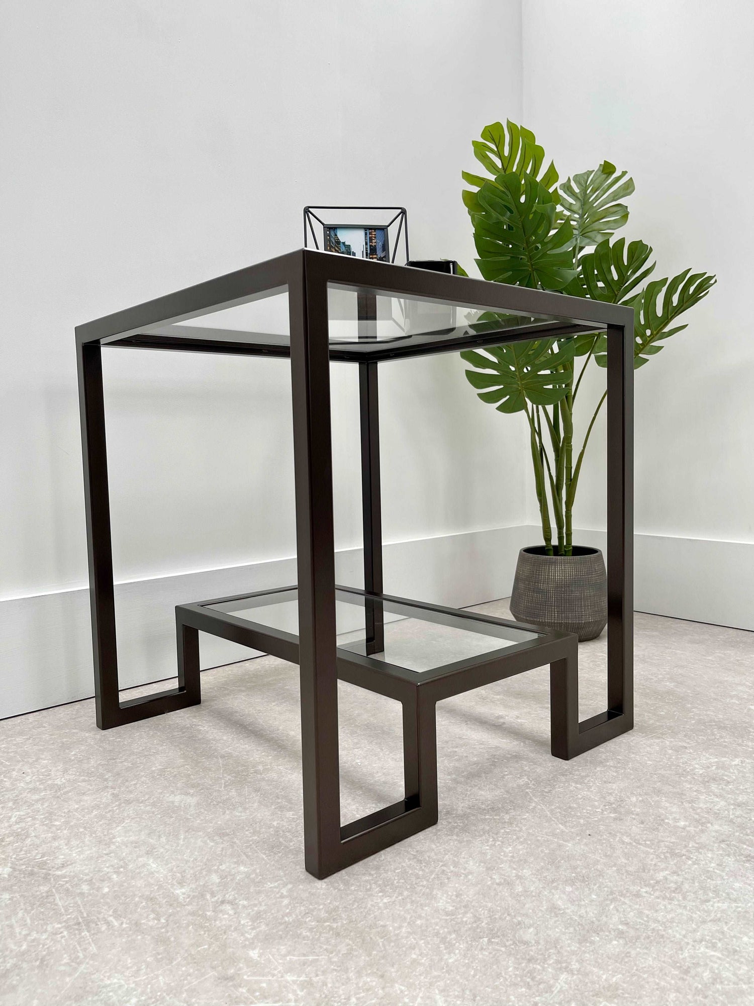 Glass Metal Side Table Dark Bronze