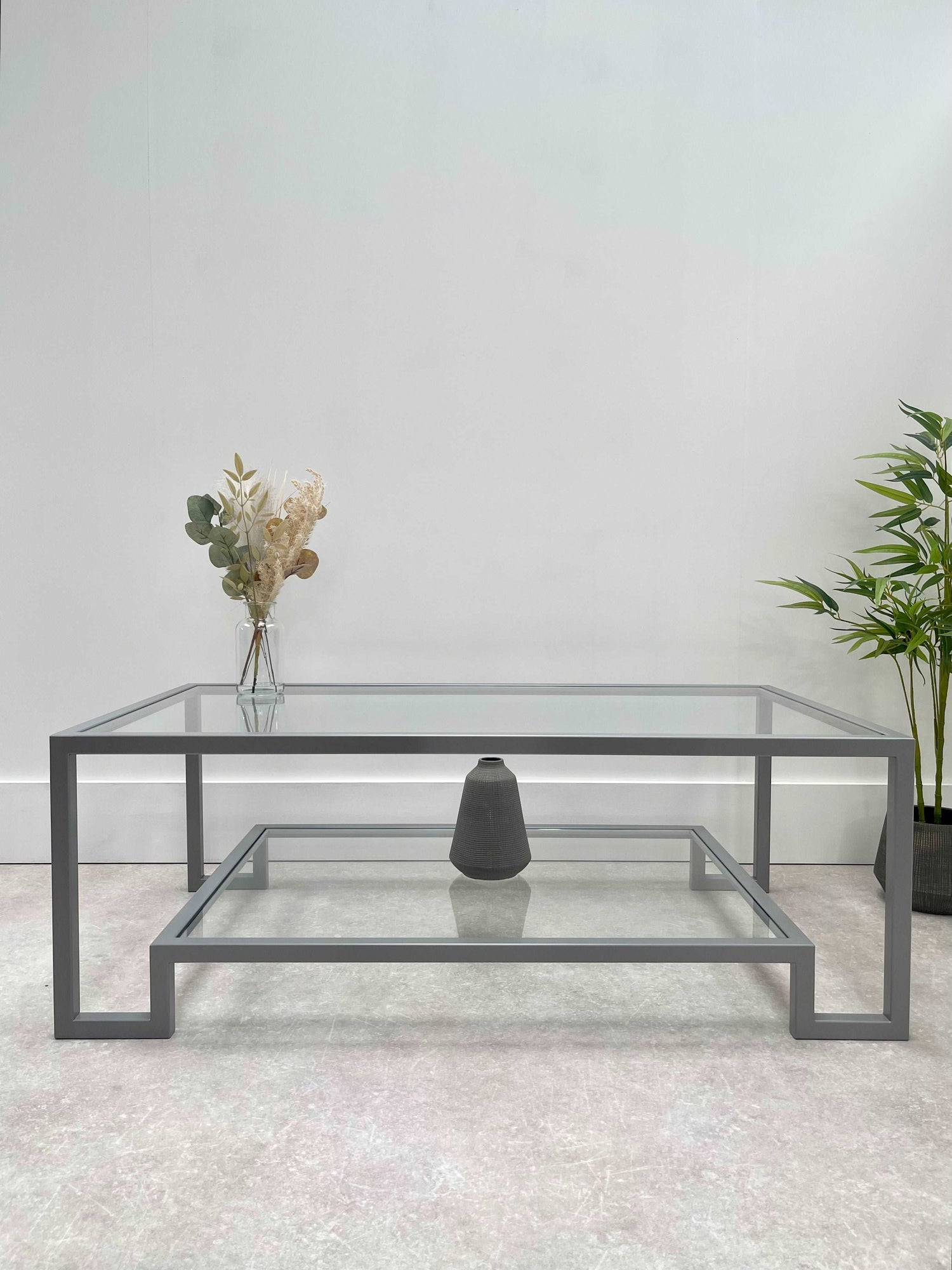 Glass Metal Coffee Table Silver Grey