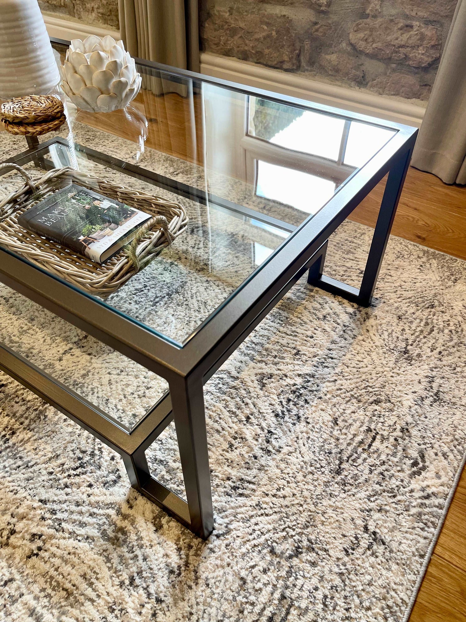 Glass Metal Coffee Table Dark Bronze