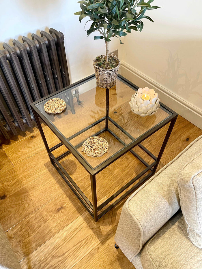 Glass Metal Side Table Dark Bronze
