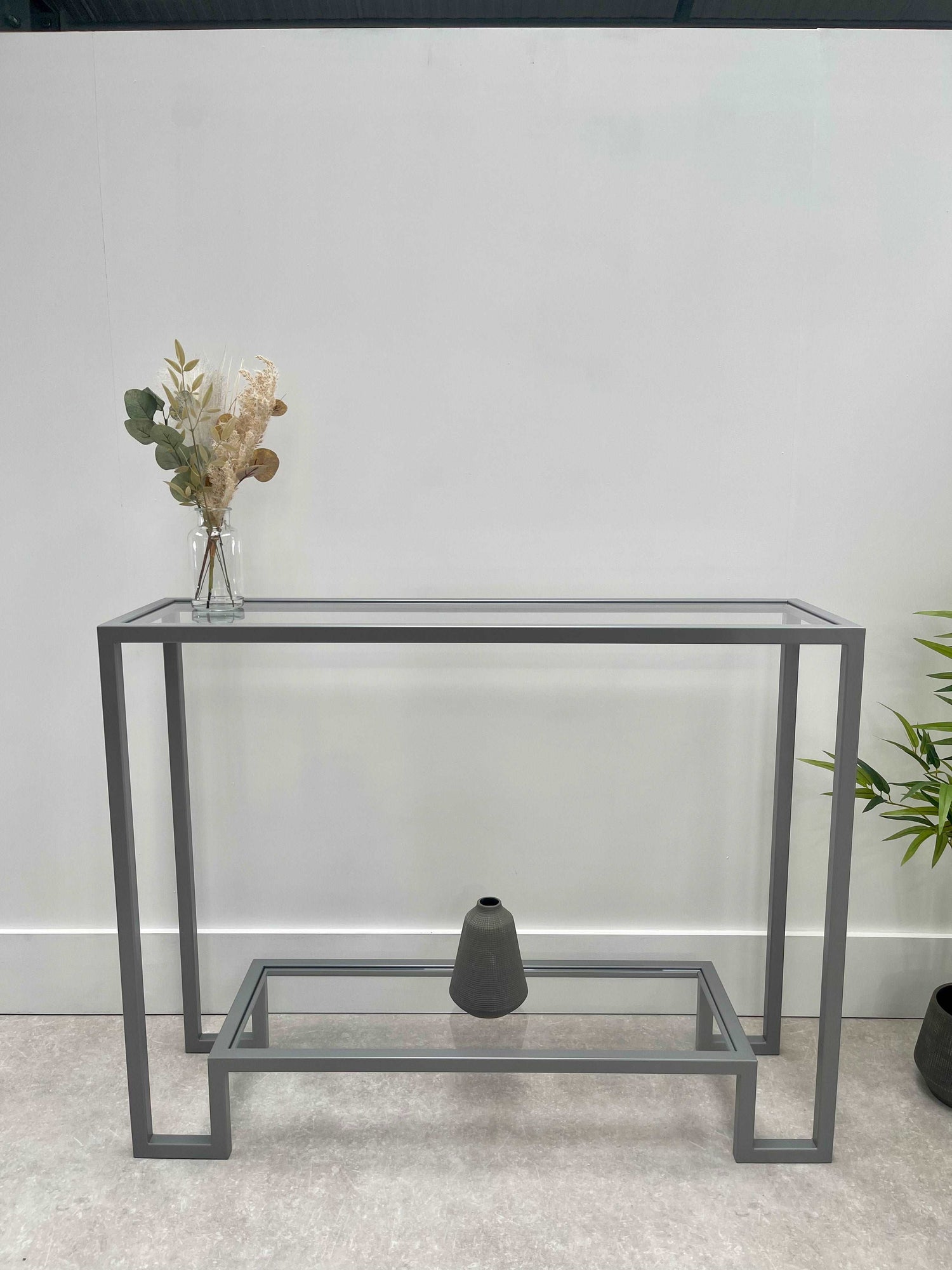 Glass Metal Console Table Silver Grey