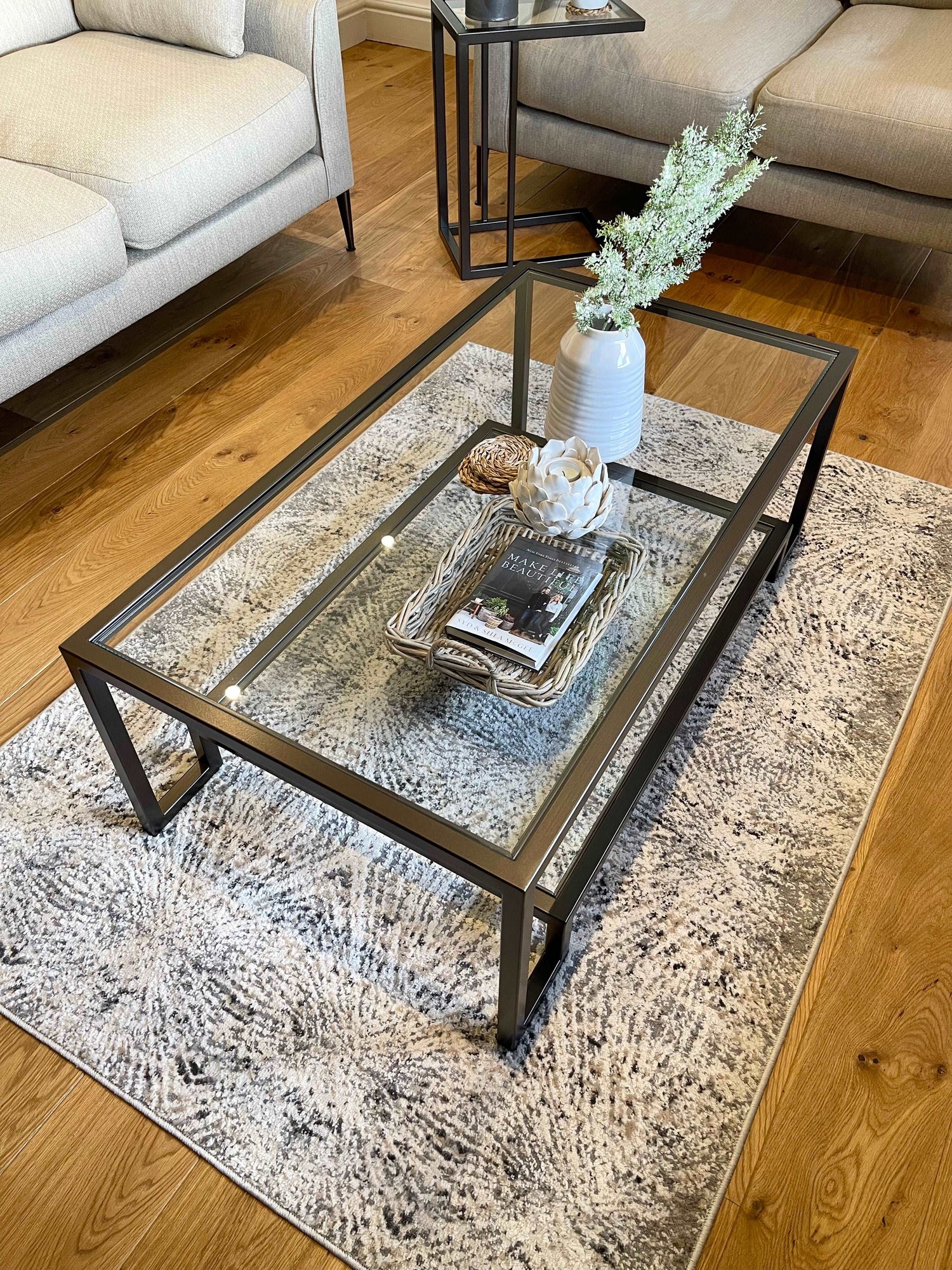 Glass Metal Coffee Table Dark Bronze