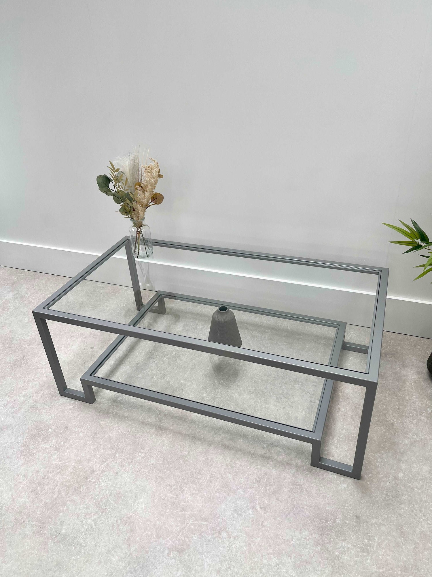 Glass Metal Coffee Table Silver Grey