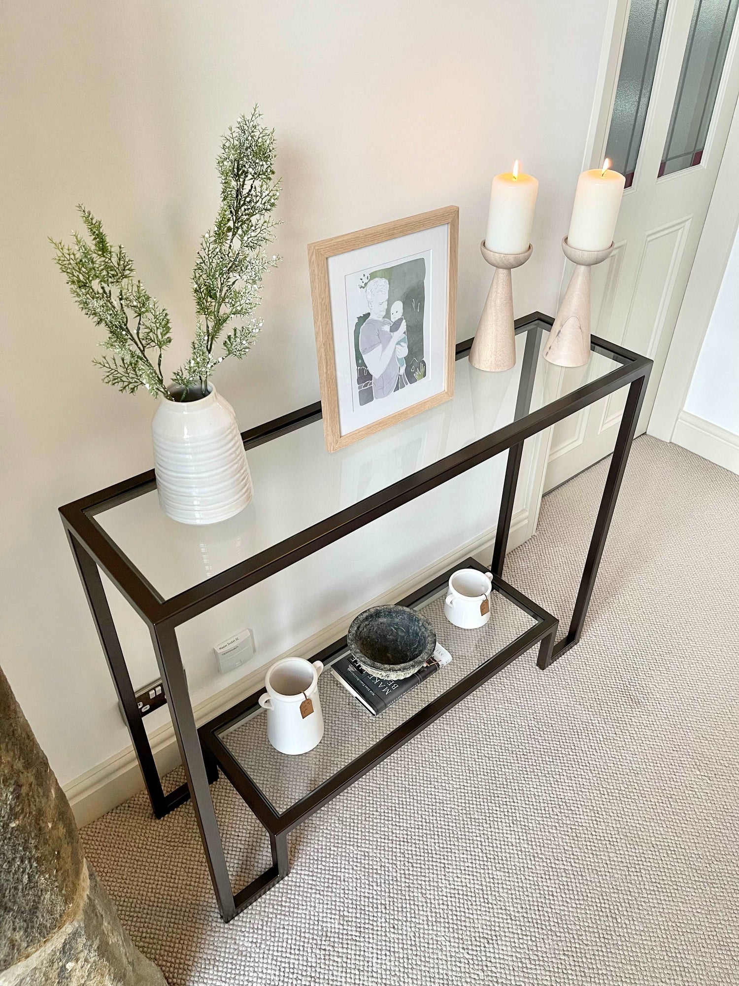 Glass Metal Console Table Dark Bronze