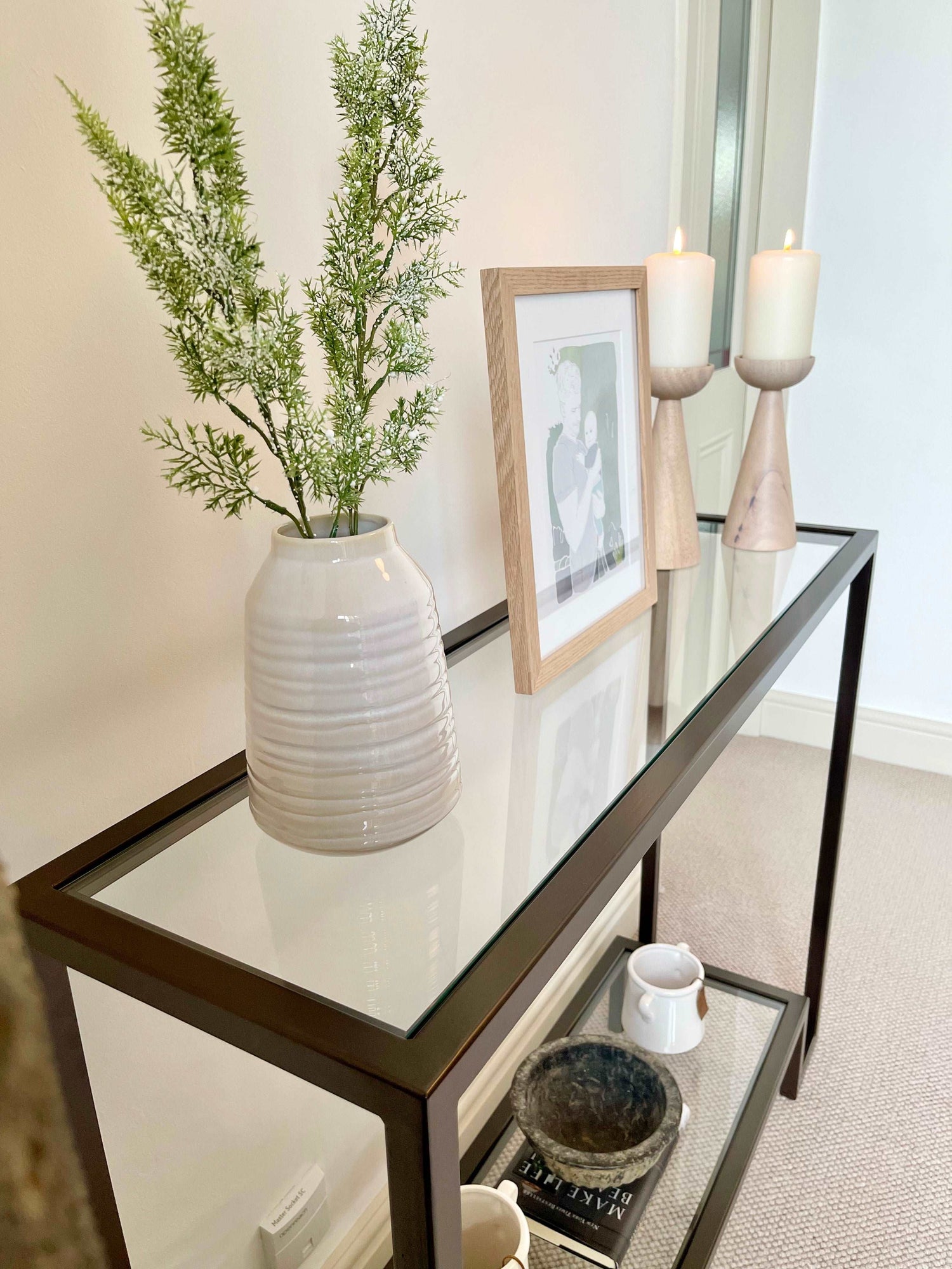 Glass Metal Console Table Dark Bronze