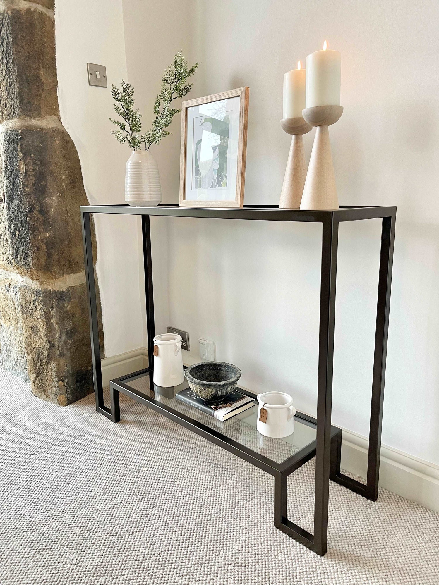 Glass Metal Console Table Dark Bronze