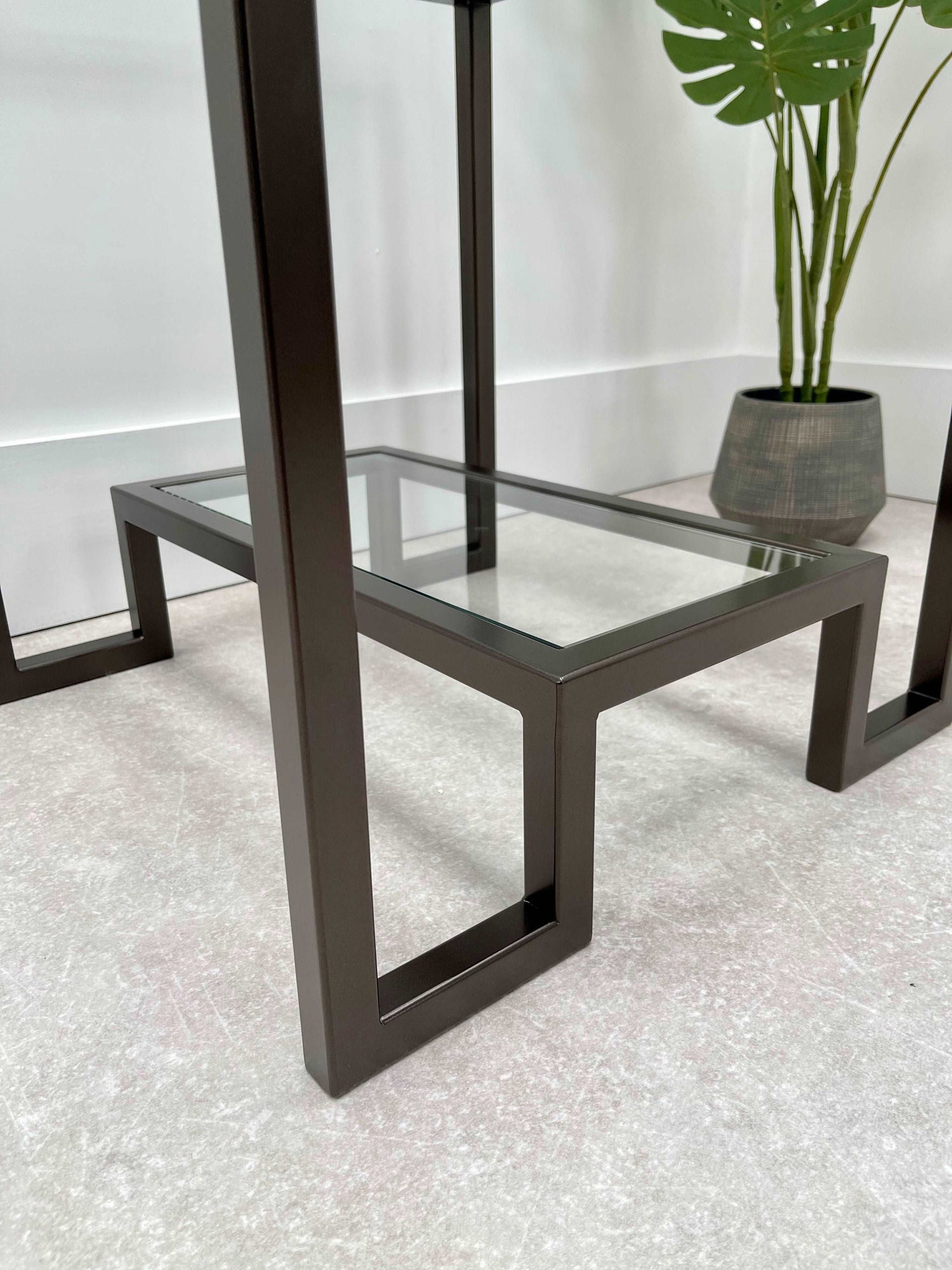 Glass Metal Side Table Dark Bronze