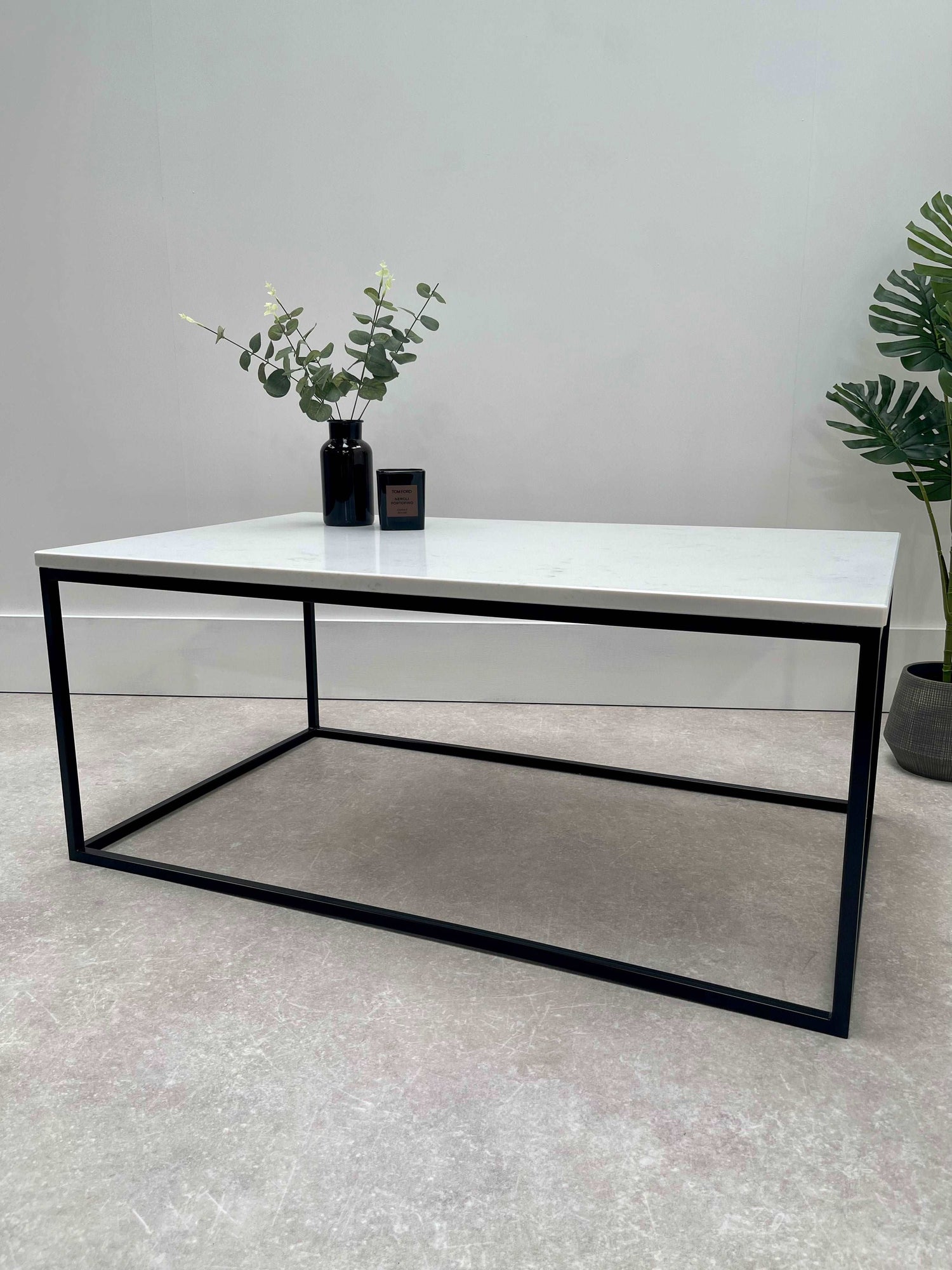 Marble Coffee Table Matte Black Frame