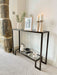 Glass Metal Console Table Dark Bronze