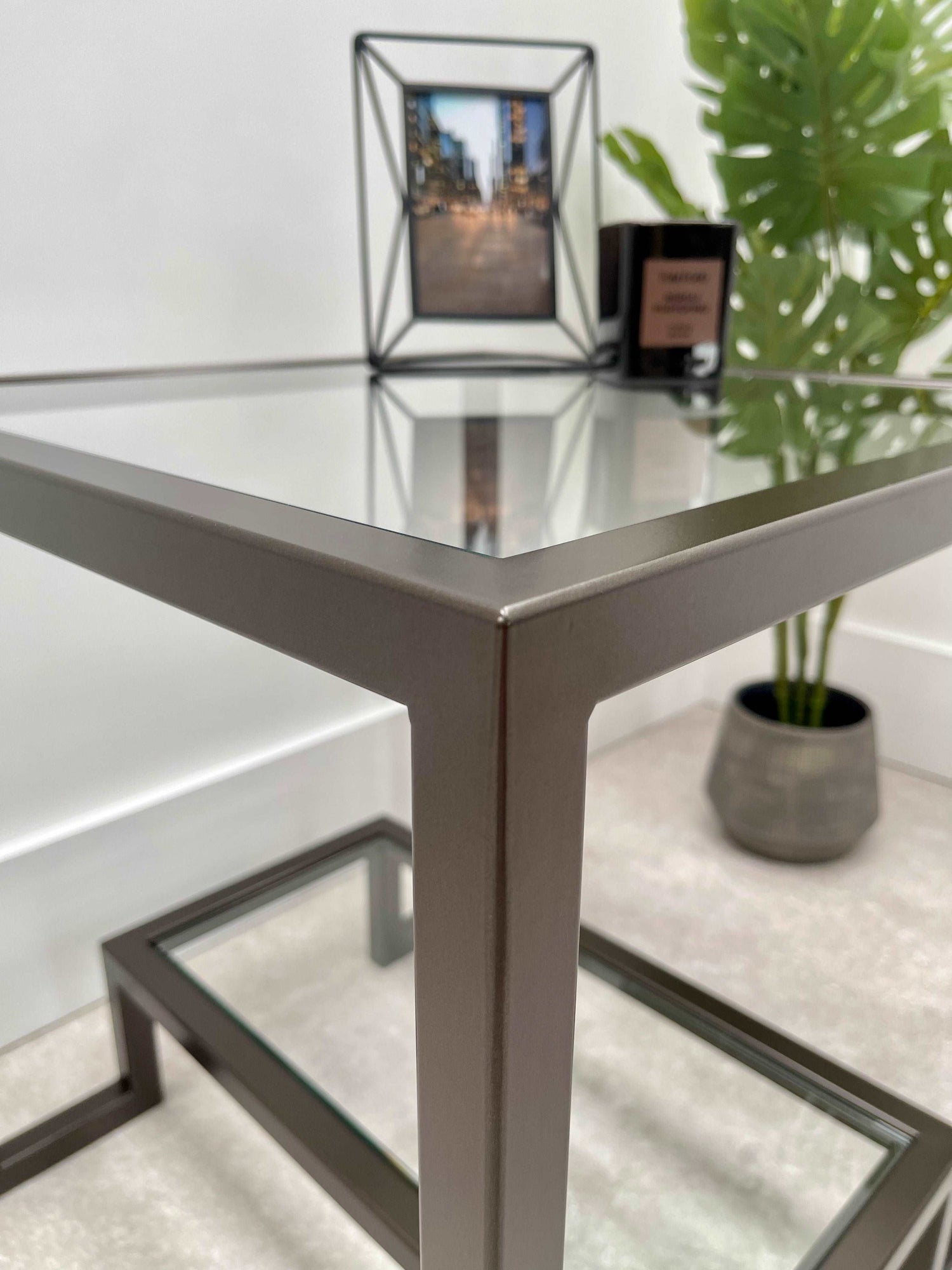 Glass Metal Side Table Dark Bronze