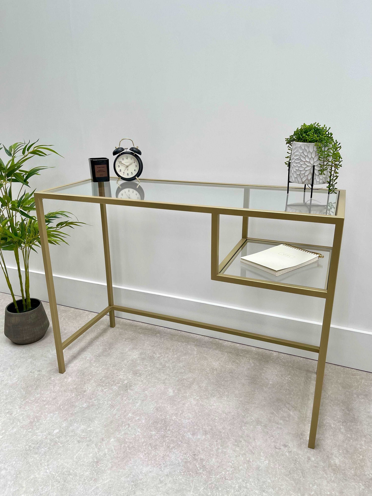 Glass Metal Office Desk Gold