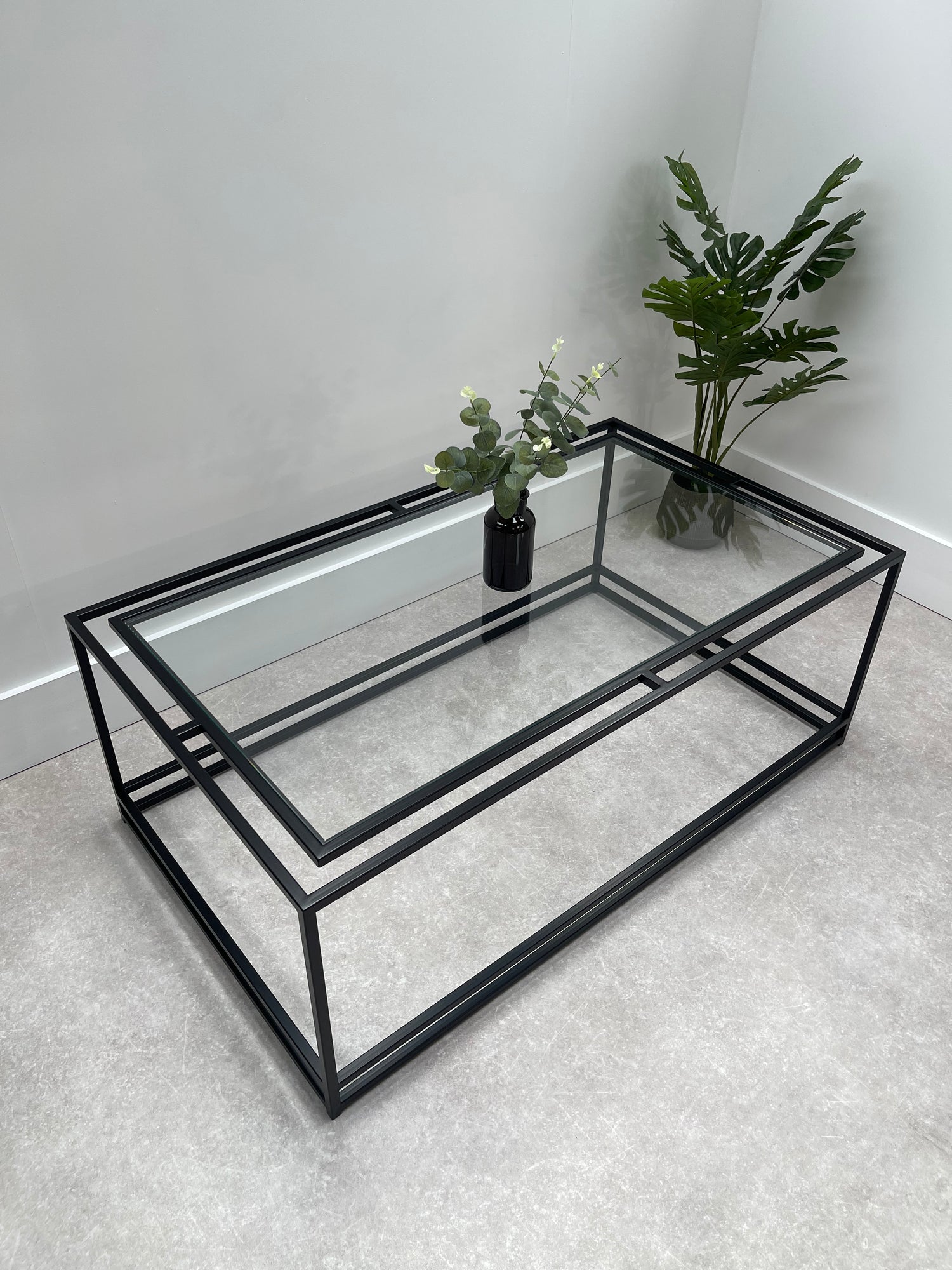 Thea Glass Metal Coffee Table - Black