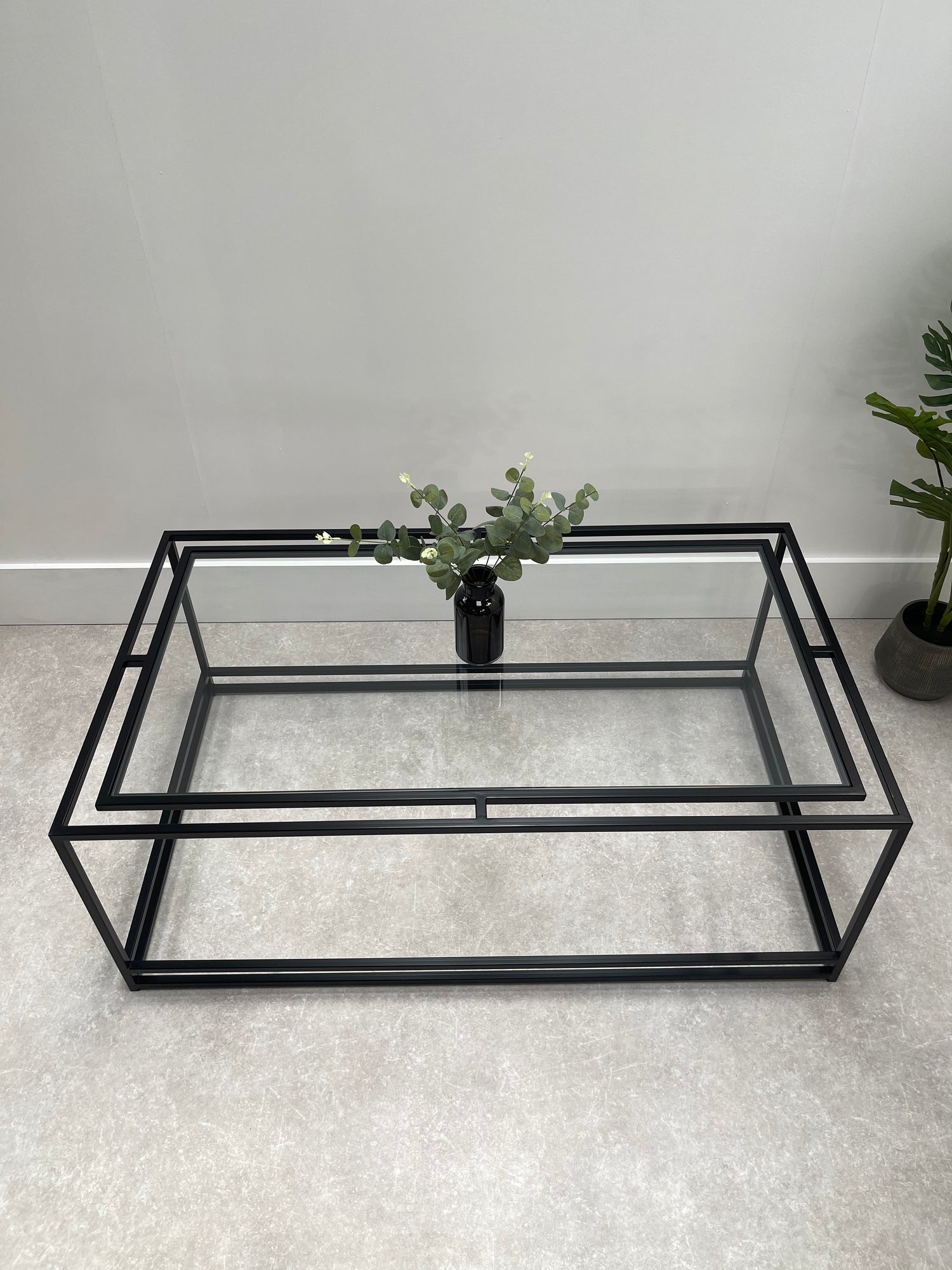 Thea Glass Metal Coffee Table - Black