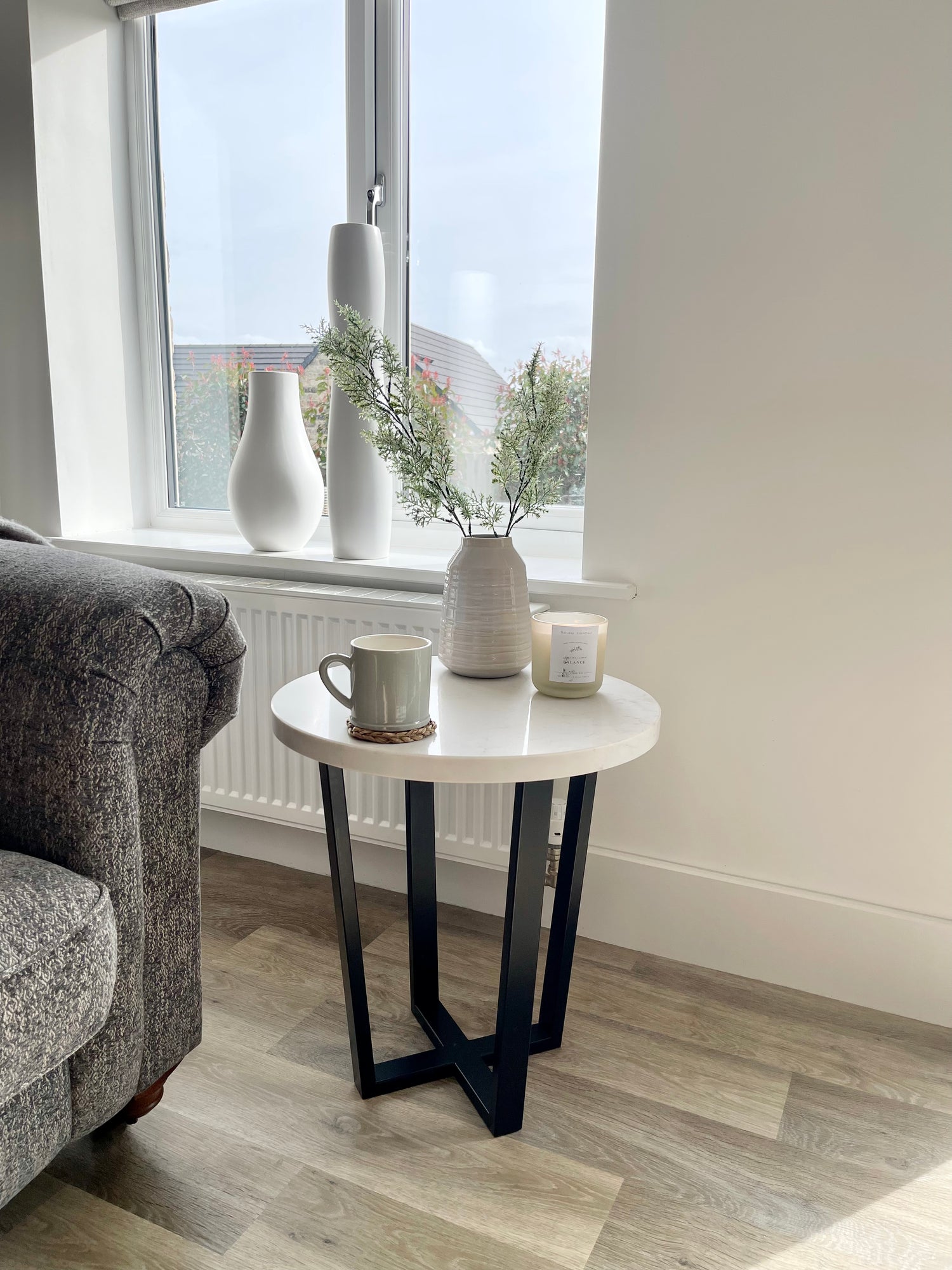 Luna Round Marble Metal Side Table