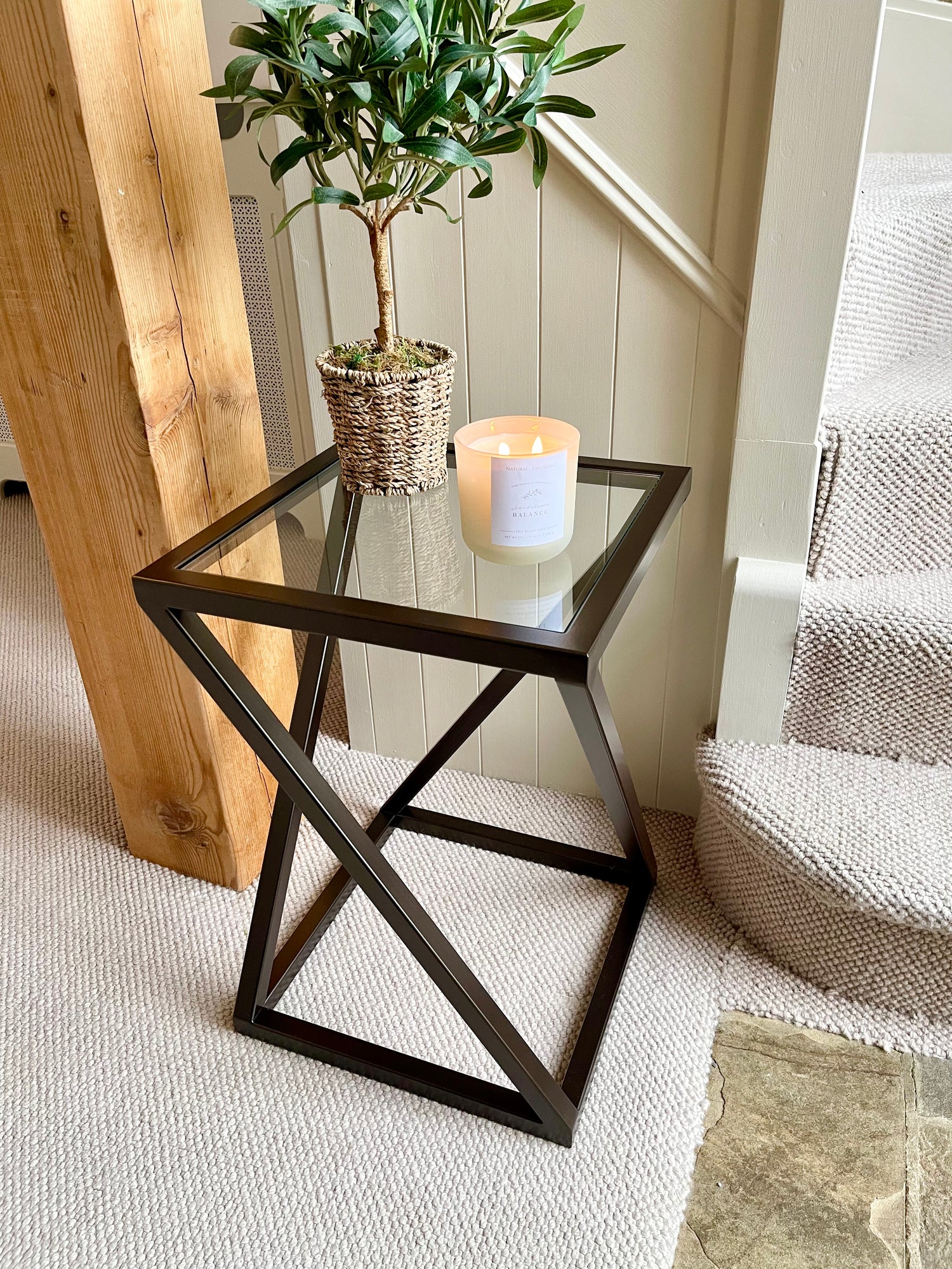 Twisted Glass Side End Table Dark Bronze