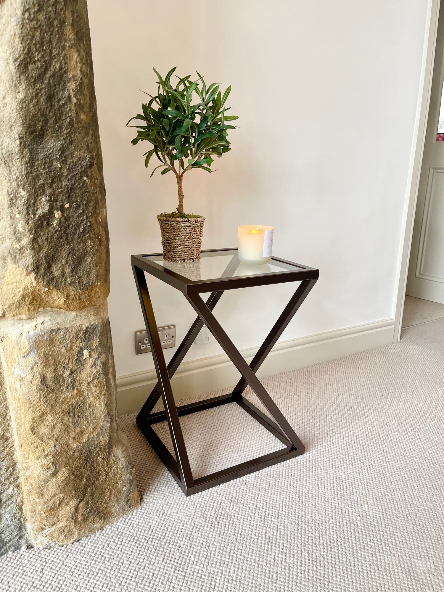 Twisted Glass Side End Table Dark Bronze