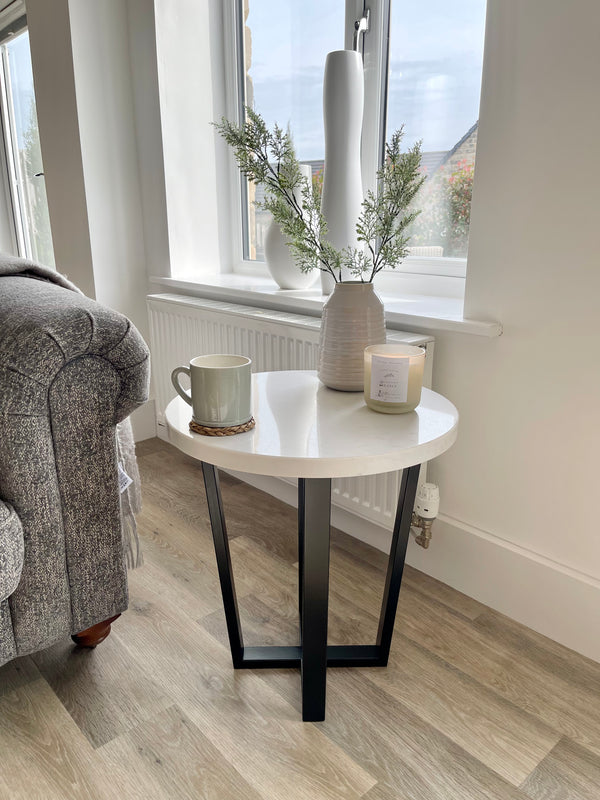 Luna Round Marble Metal Side Table